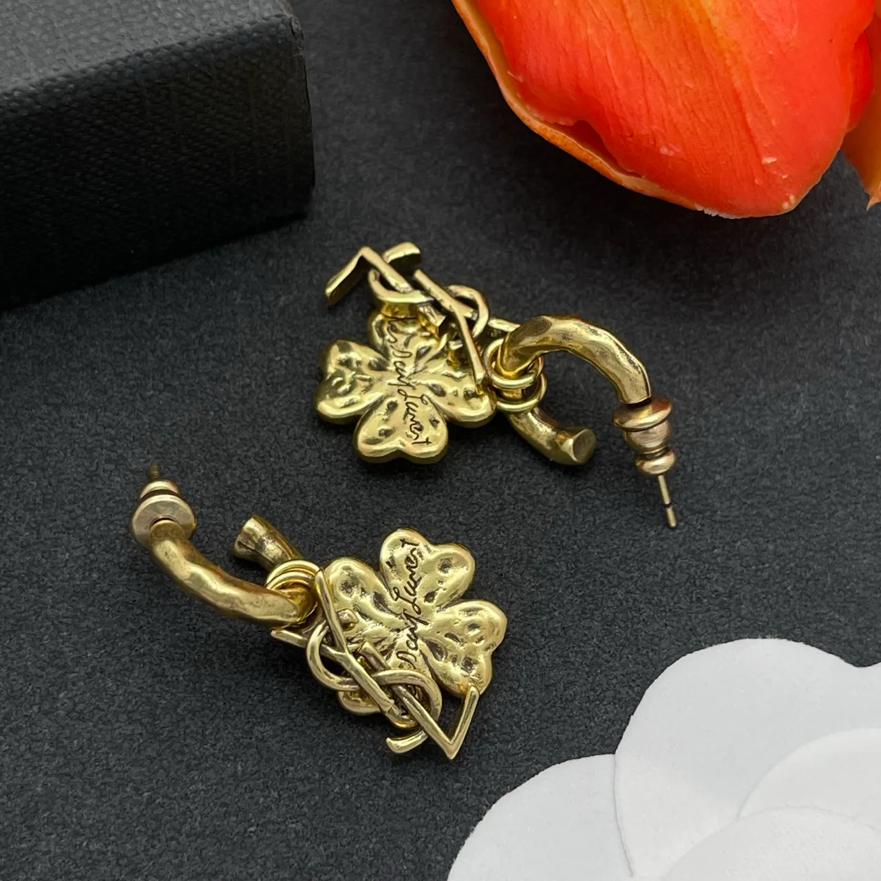 Saint Laurent Monogram Clover Gold-Tone Earrings