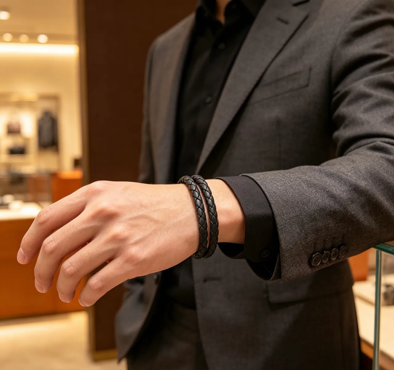 Hermès Braided Leather Black Bracelet