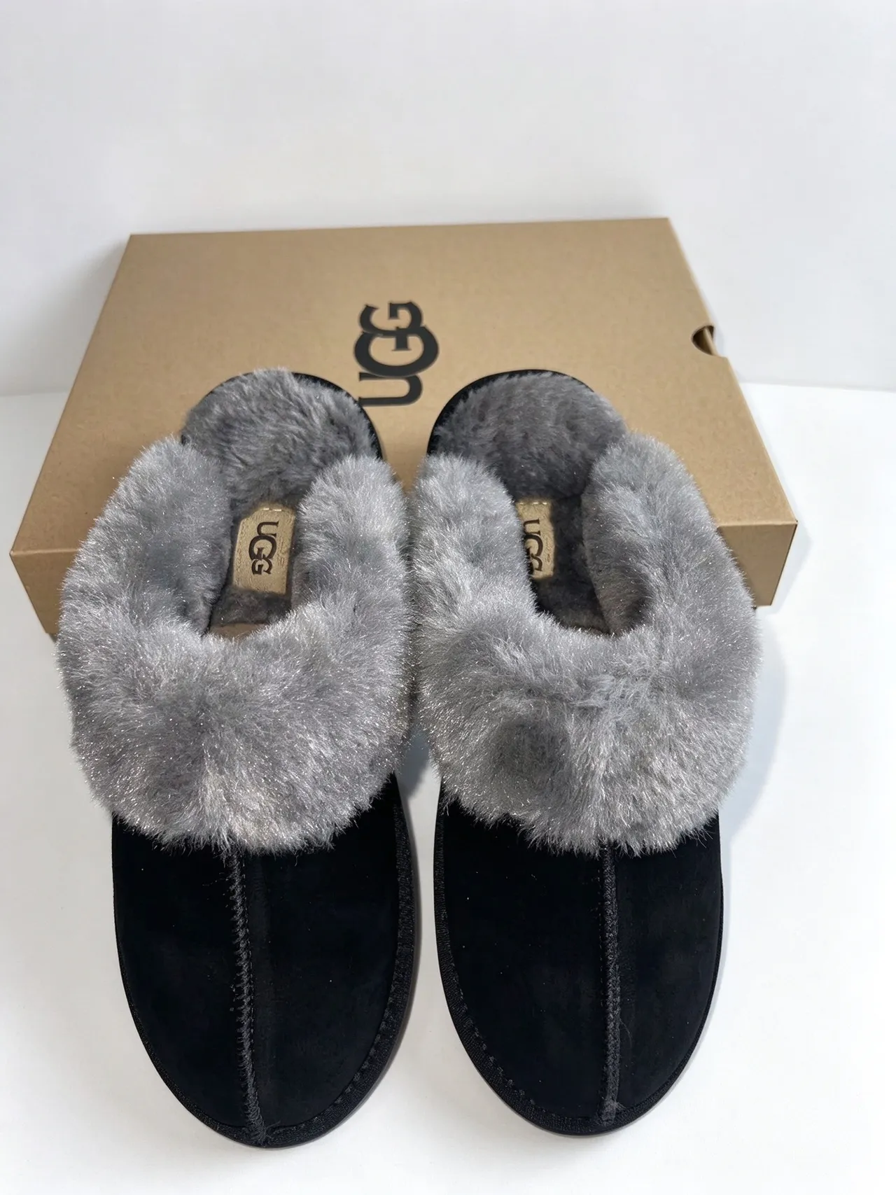 UGG Tasman Black and Gray Plush-Lined Slipper
