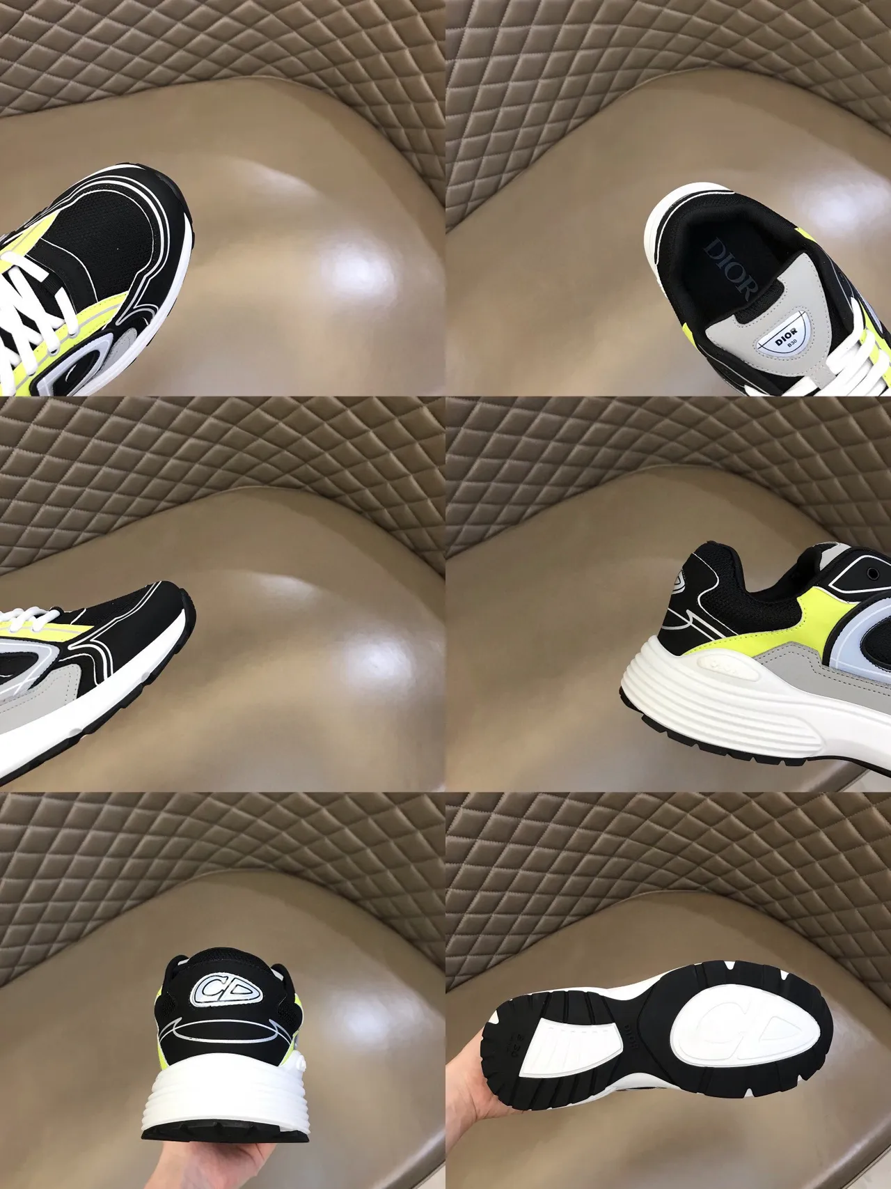 Dior Black Yellow Layered Multi-Panel Upper Neon Accent Stripes Chunky Sneakers