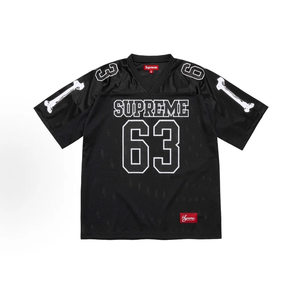 Supreme Football White Black Mesh Construction Stitched-Outline Lettering Jersey