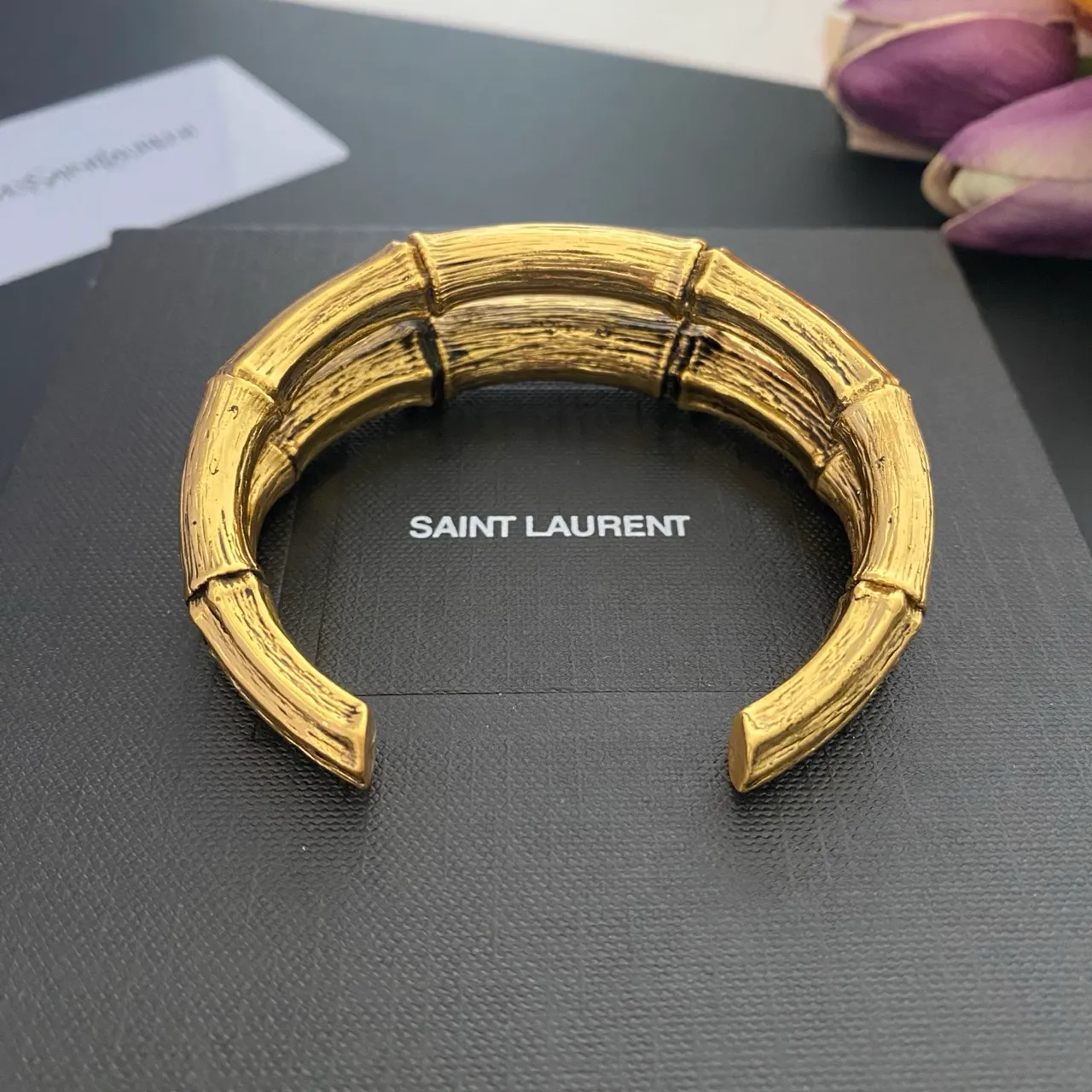 Saint Laurent Bamboo Open Cuff Gold Bracelet