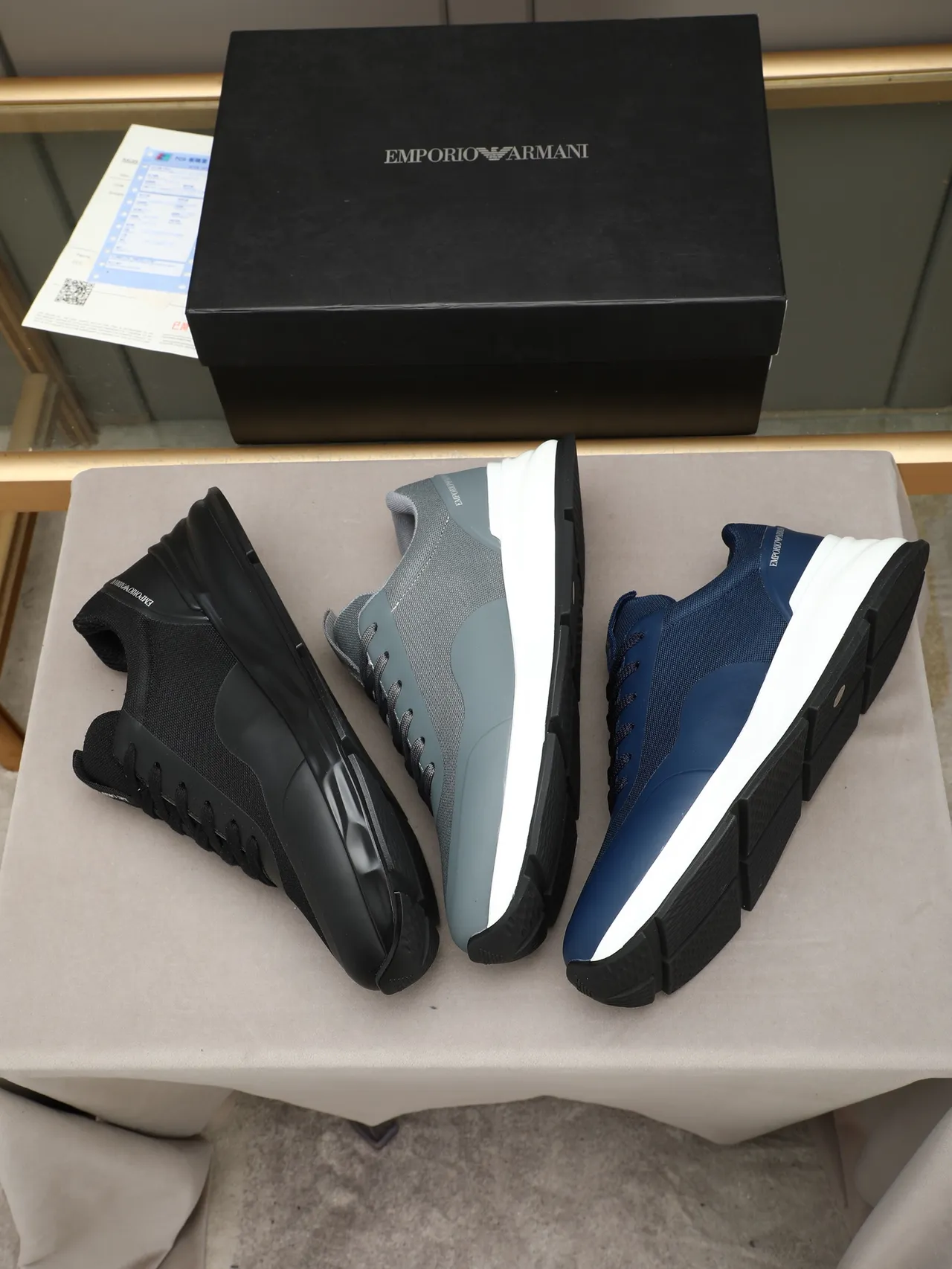 Emporio Armani Gray Mesh and Synthetic Lifestyle Sneaker