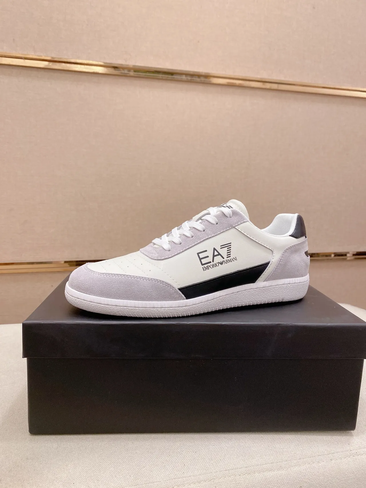 Emporio Armani EA7 White and Gray Suede Panel Lifestyle Sneakers