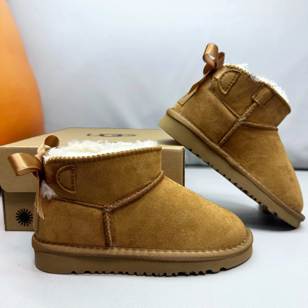 UGG Classic Mini Tan Suede Shearling-Lined Snow Boots