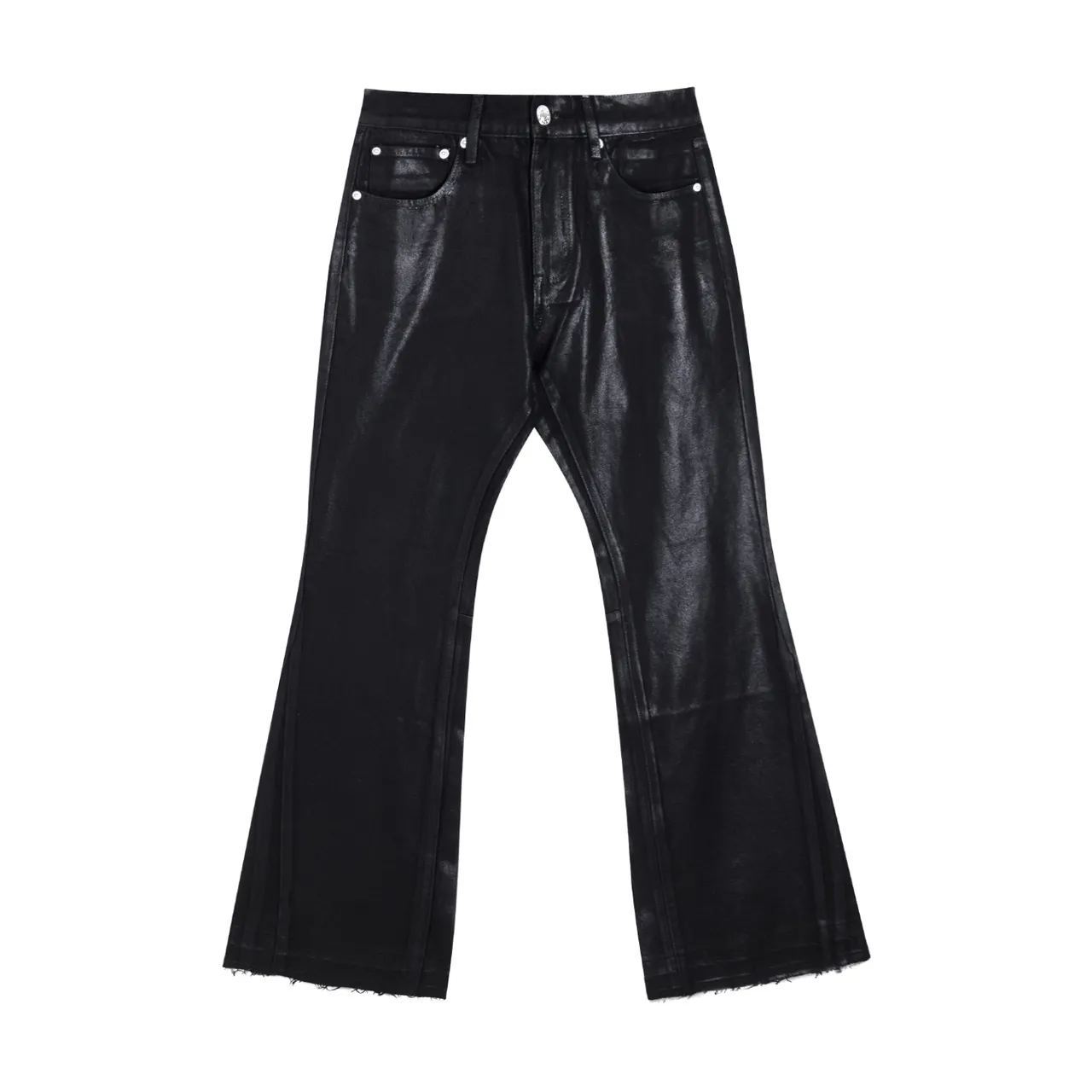 Glossy Black Flared High-Waisted Pants