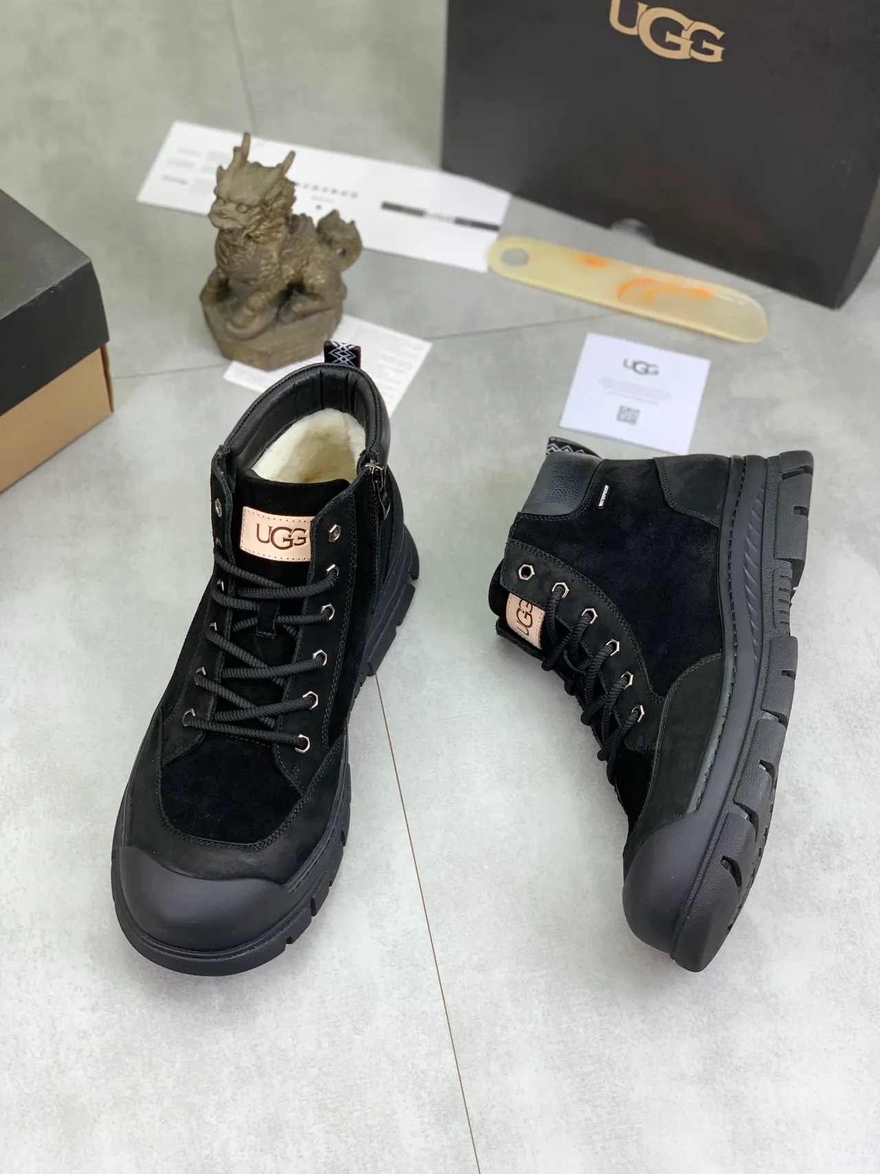 UGG Tasman Black White High-Top Lace-Up Snow Boots