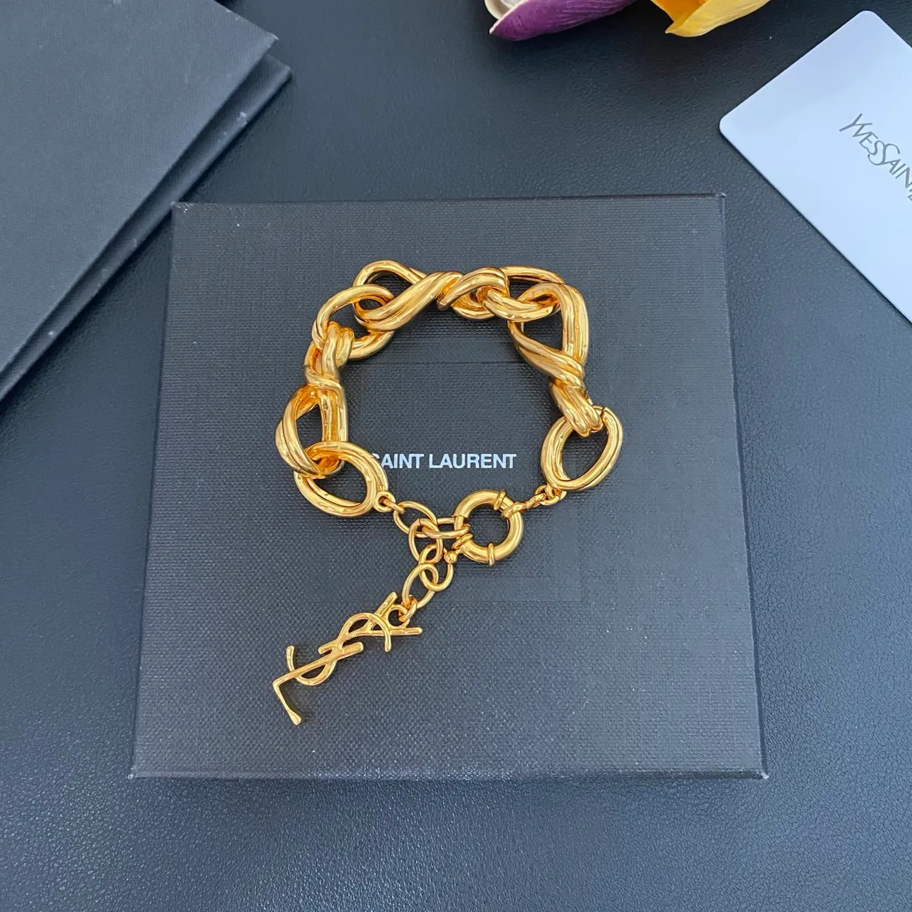 Saint Laurent Gold Twisted-Link Chain Polished Bracelet