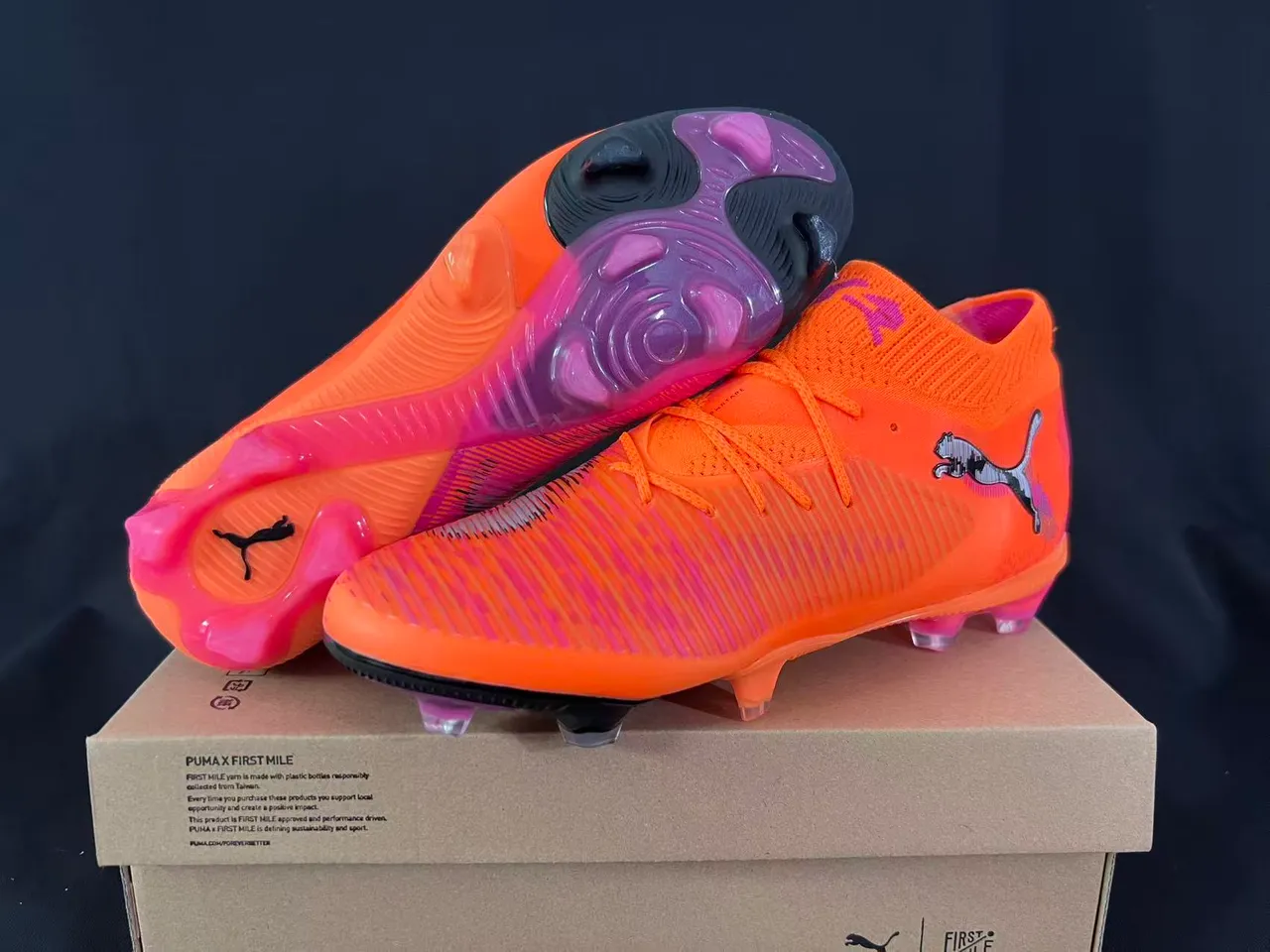 Puma Future Z Orange Purple Knit Upper High-Cut Sock Collar Firm-Ground Soccer Shoes