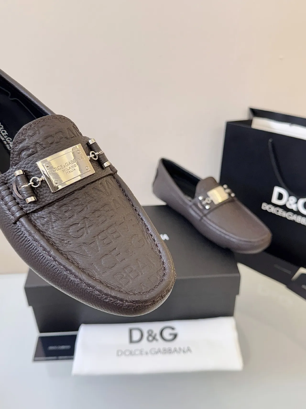 Dolce & Gabbana Portofino Brown Pebbled Leather Horsebit Loafers