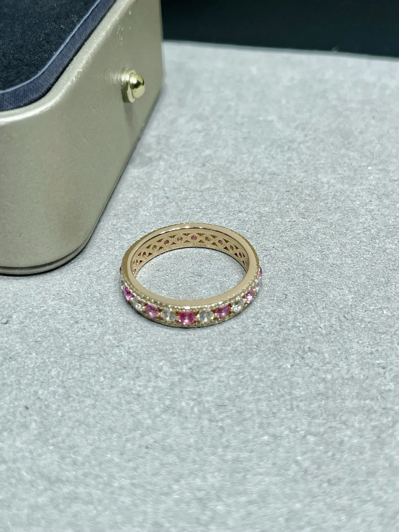 Gold Pink Eternity Band Pavé-Set Ring