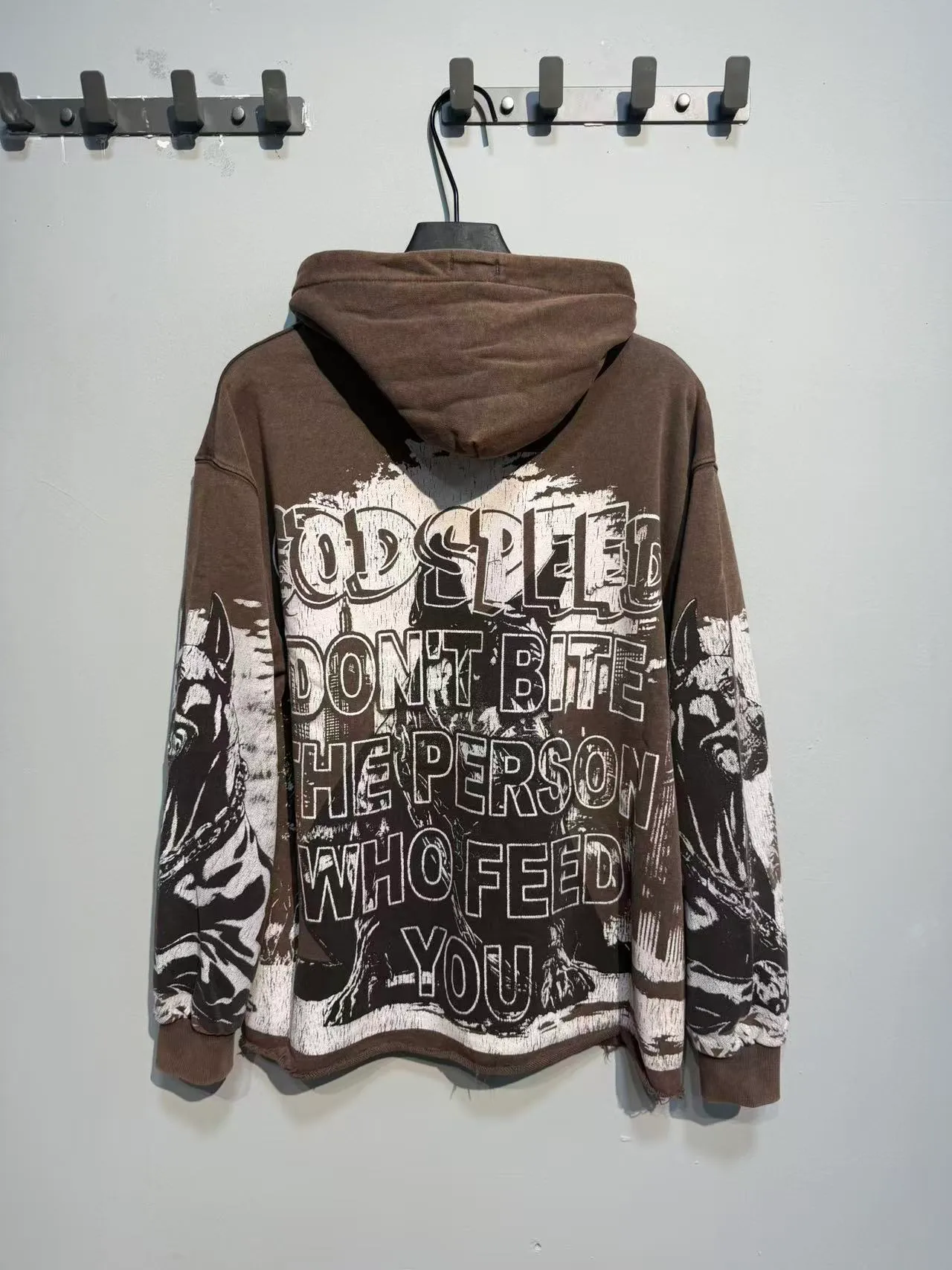 Godspeed Brown Black Oversized Fit Distressed Hem Hoodie