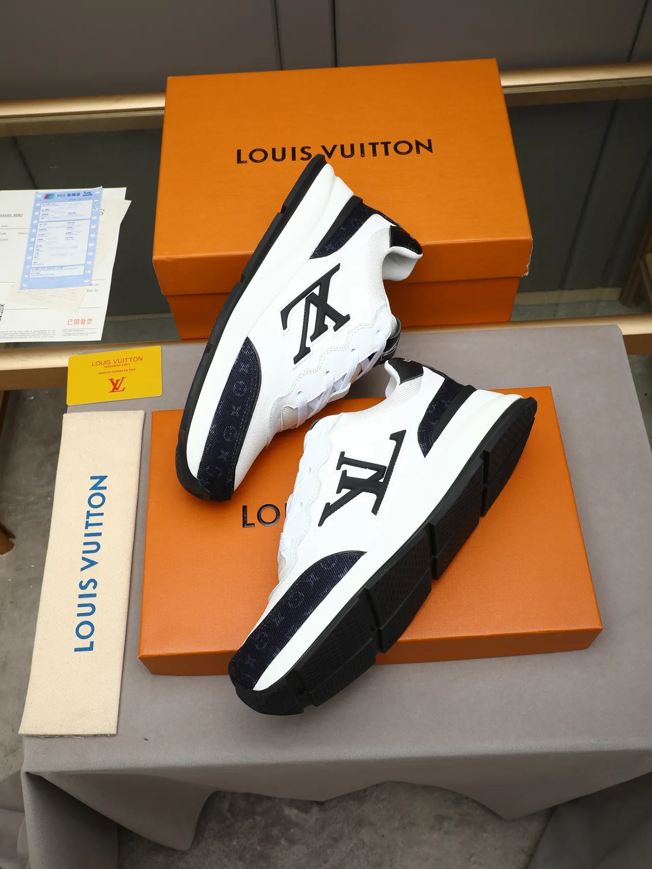 Louis Vuitton LV Trainer White Navy Chunky Platform Sole Oversized Monogram Logo Lifestyle Sneakers