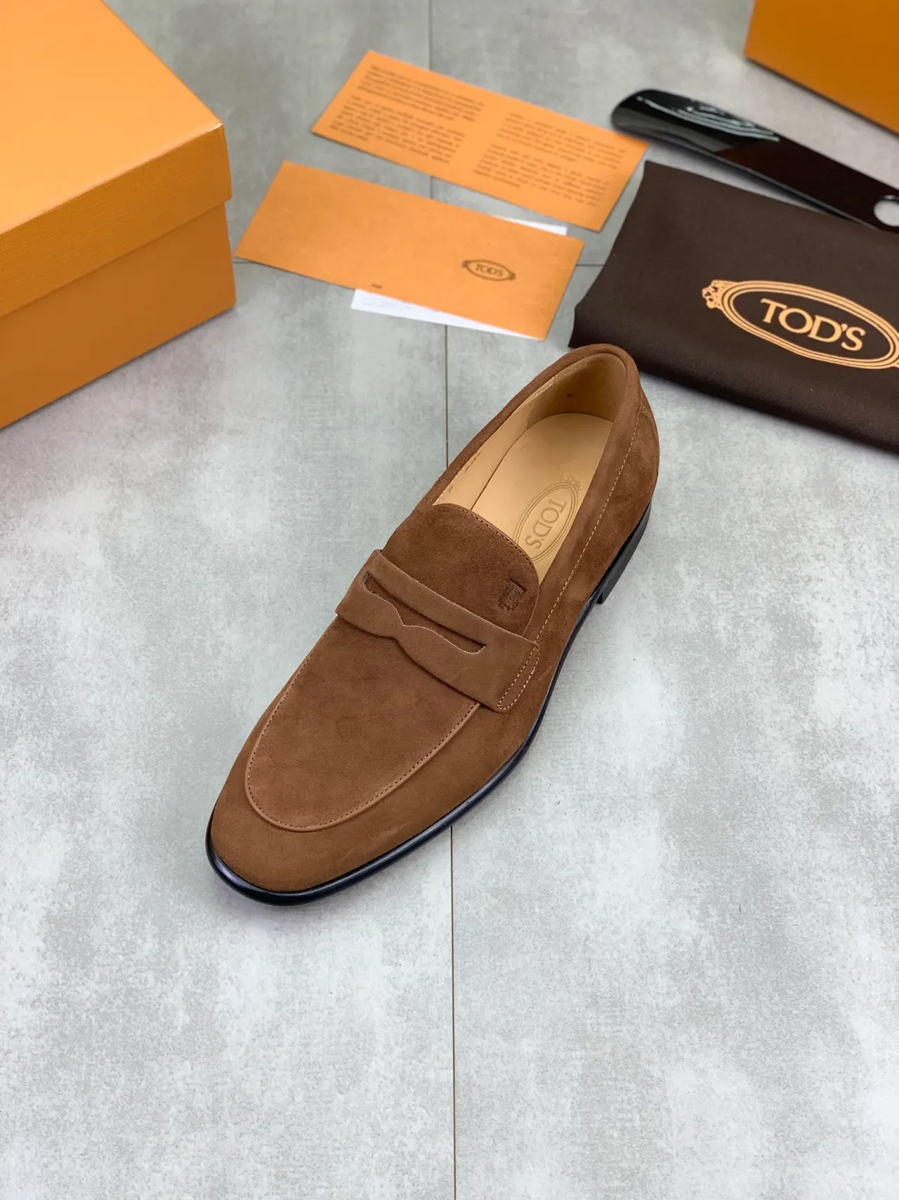 Tod's Brown Black Suede Upper Penny Strap Loafer
