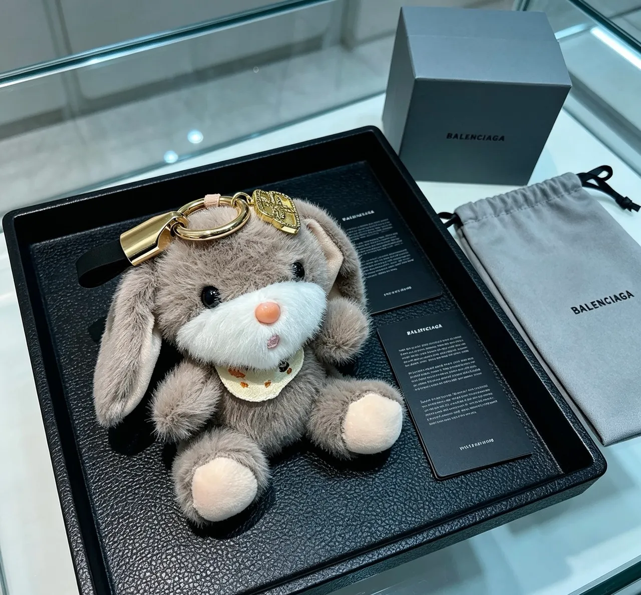 Balenciaga Gray White Plush Rabbit Faux Fur Crossbody Bag