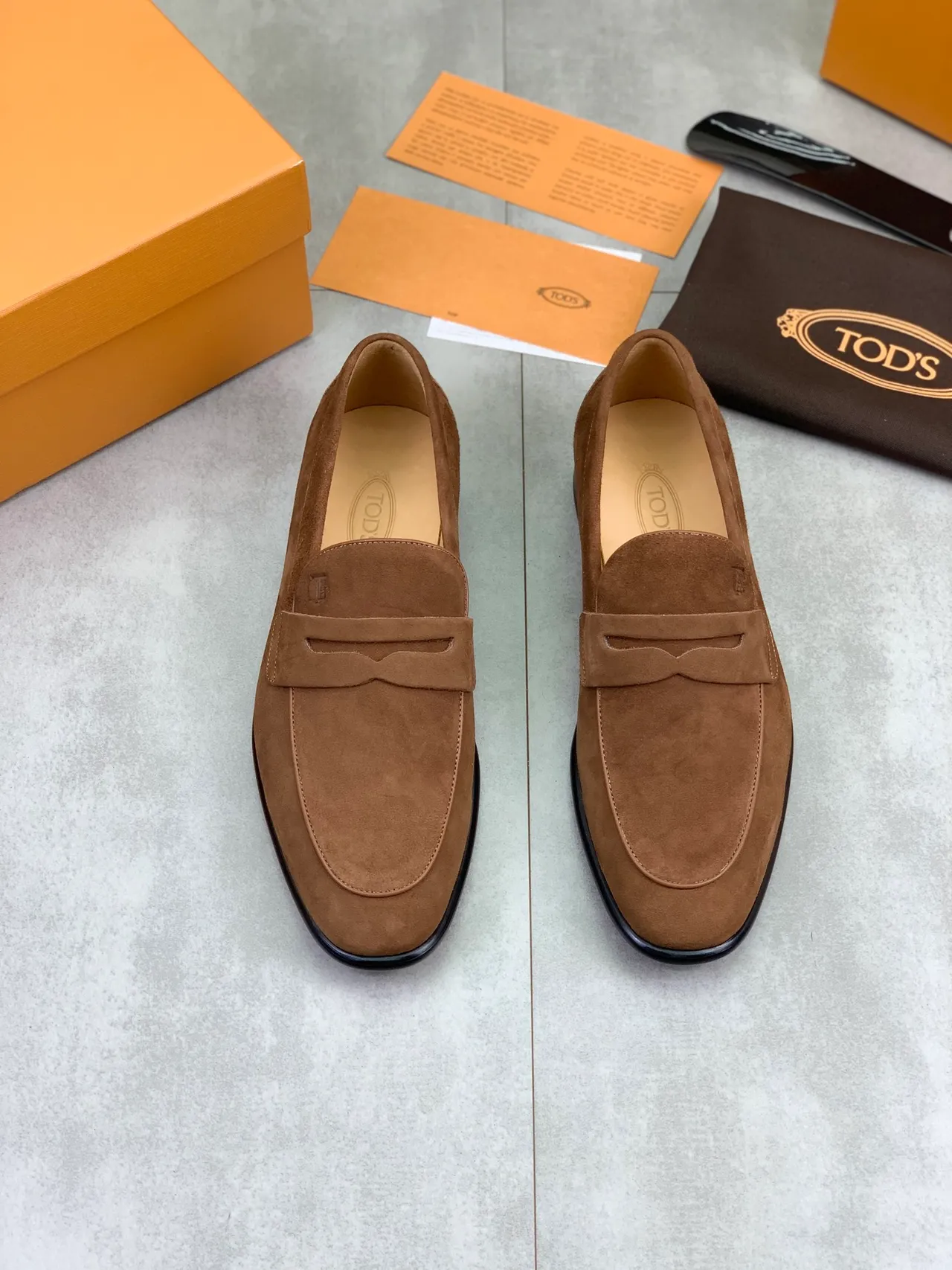 Tod's Brown Black Suede Upper Penny Strap Loafer