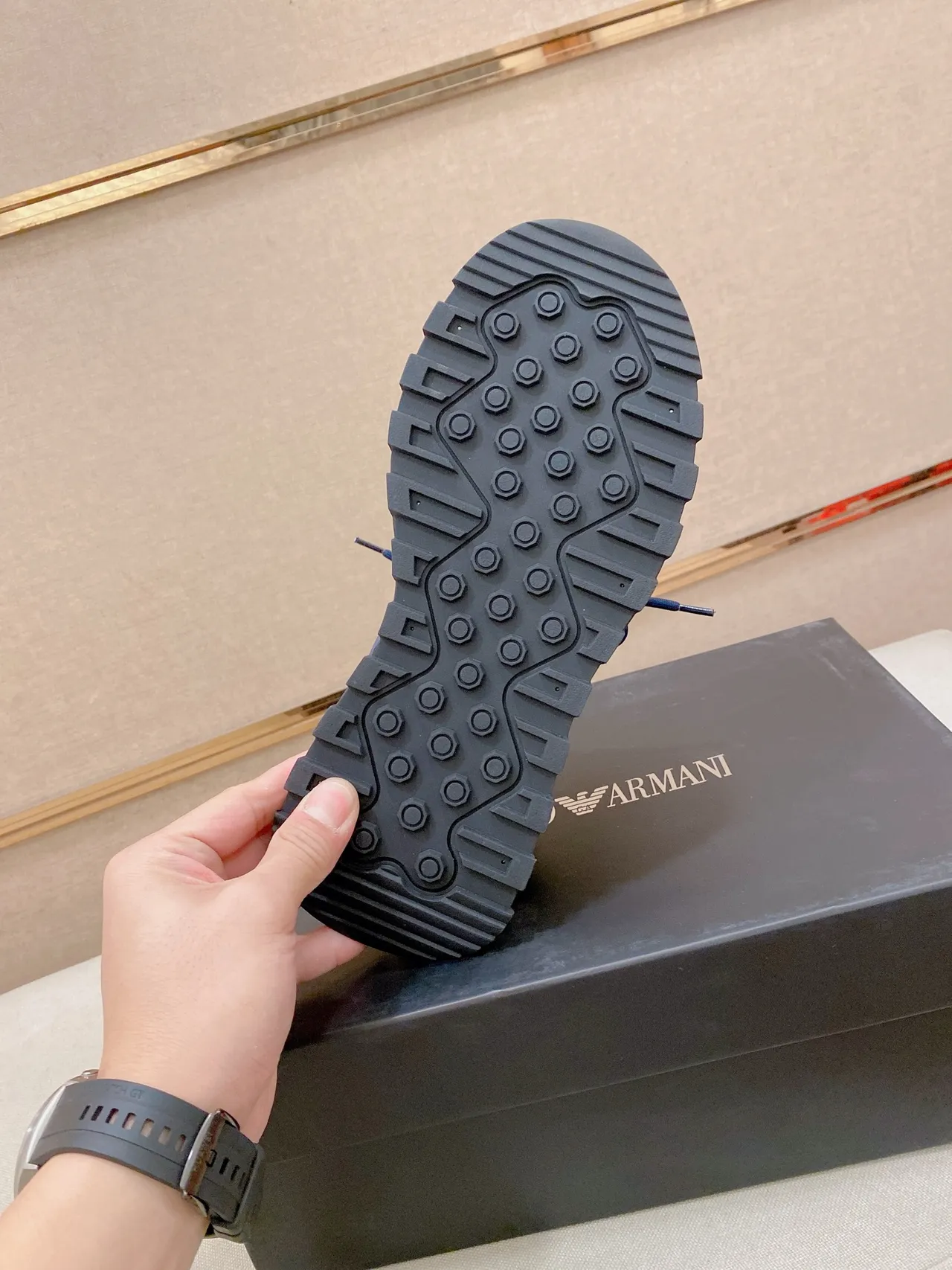Armani Exchange Black and White Ribbed Knit Chunky Sneakers