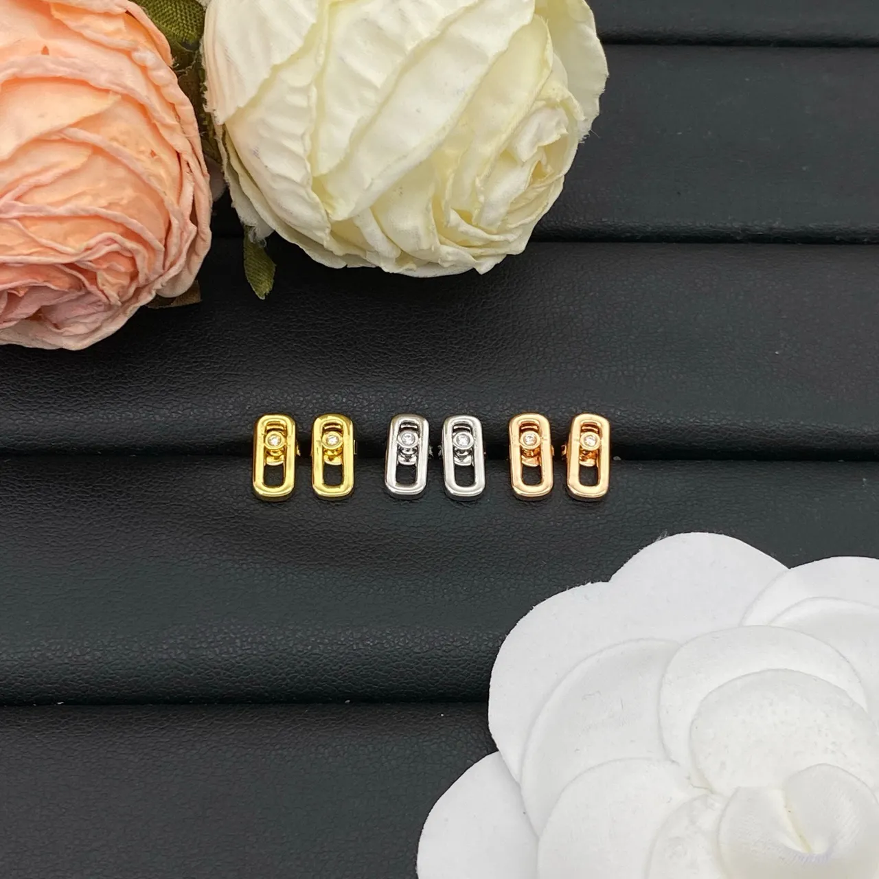 Messika Gold Silver Rectangular Frame Pavé Diamond Halo Earrings