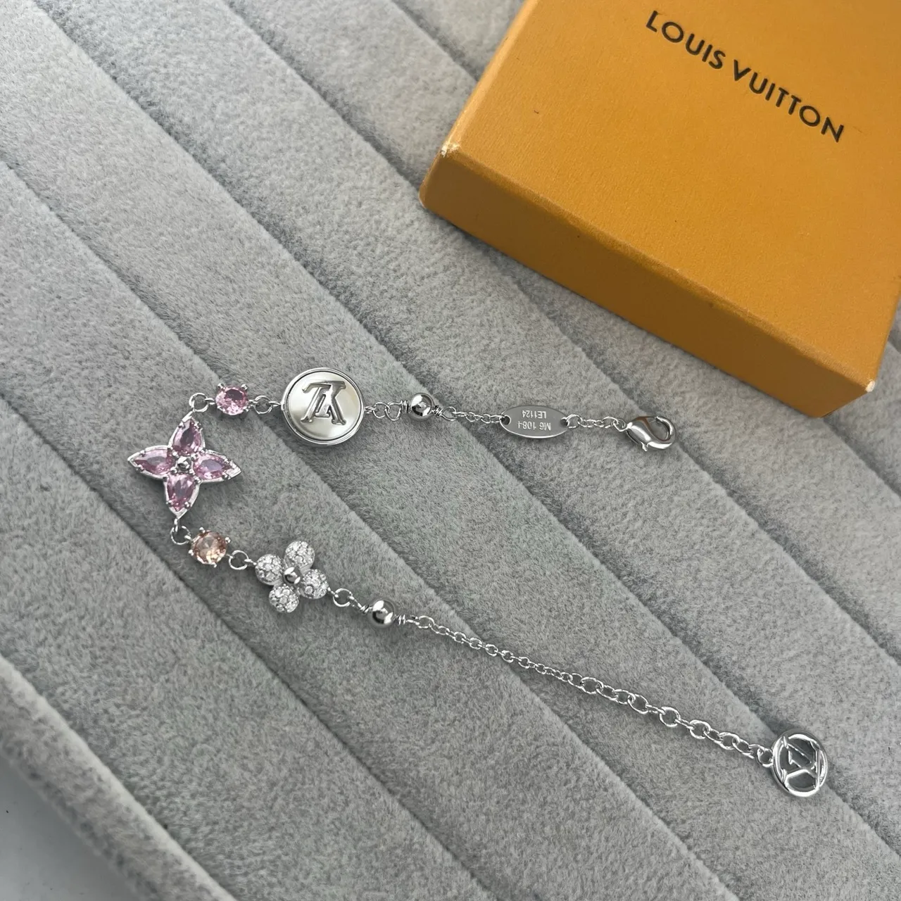 Louis Vuitton Flower Charm Bracelet Gold Pink Chain-Link Floral Bracelet