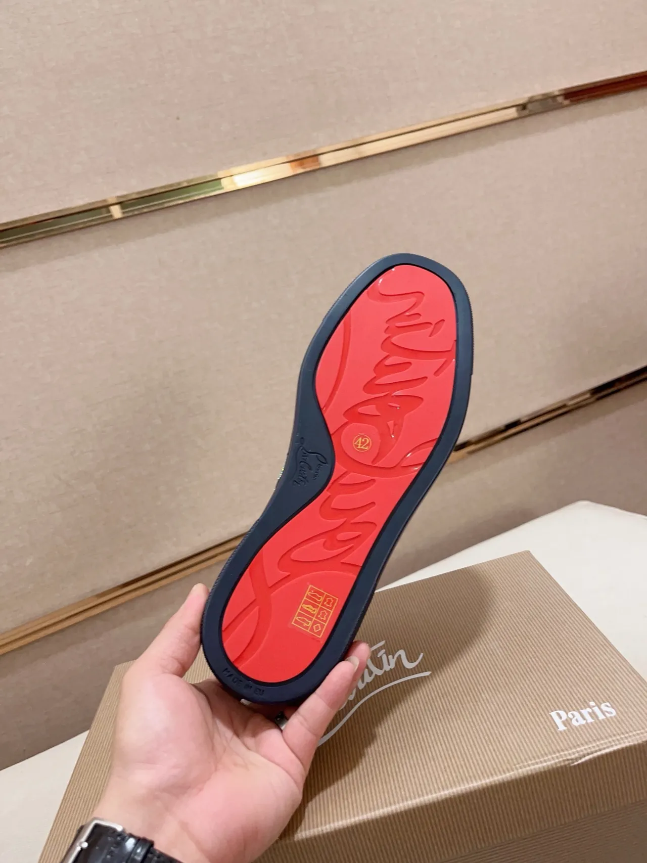 Christian Louboutin Crystal-Embellished Navy Suede Lifestyle Sneakers