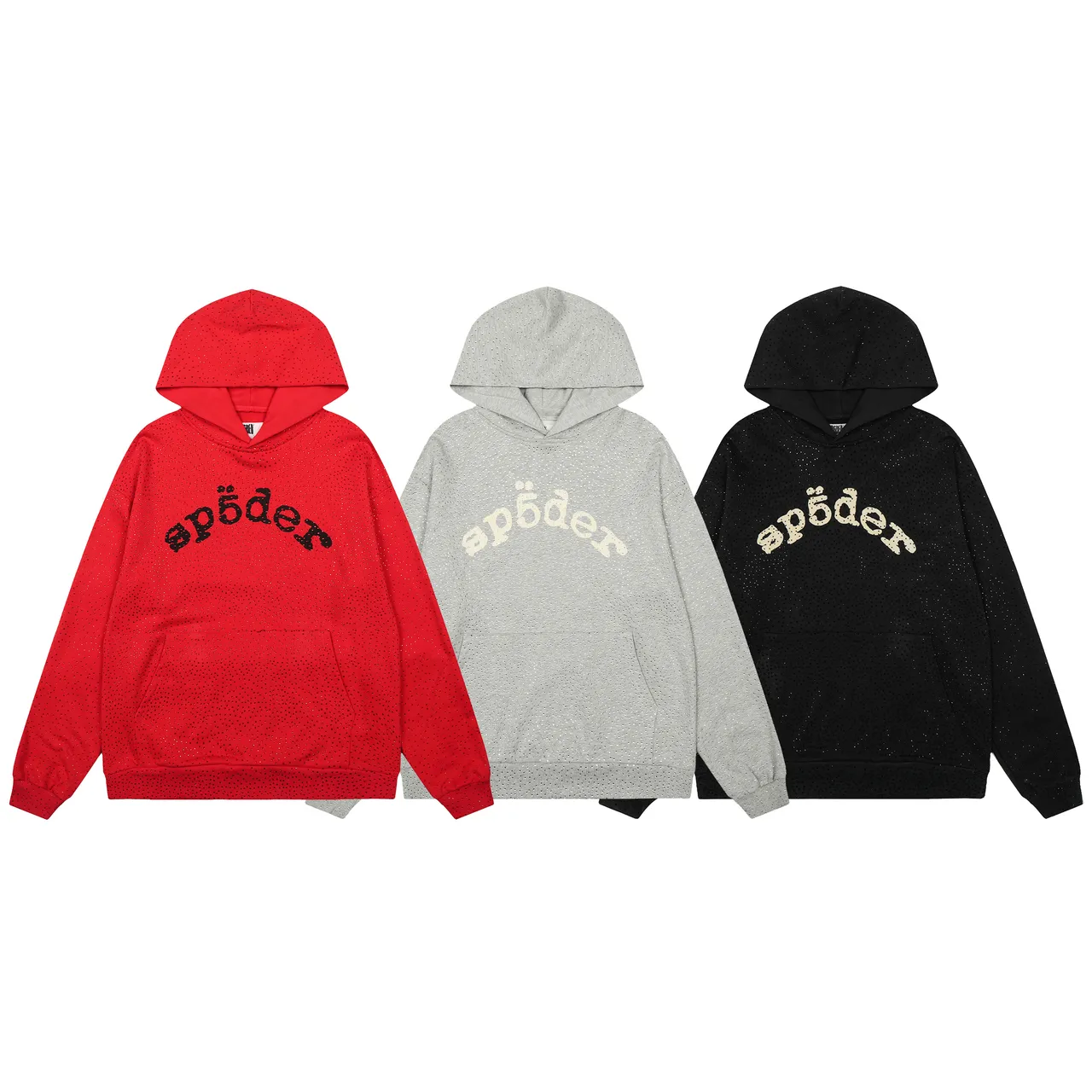 Sp5der Red Perforated Fabric Texture Arched Embroidered Logo Tracksuit