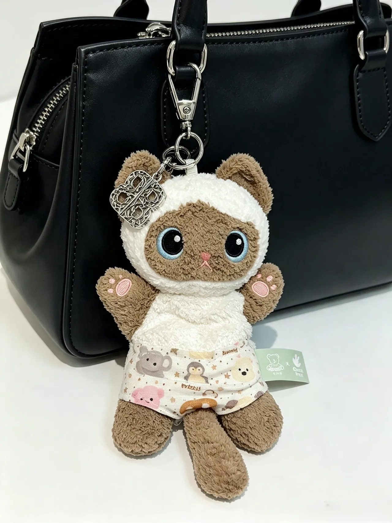 Balenciaga Brown Beige Plush Cat-Shaped Wearing Printed Fabric Onesie Handbag