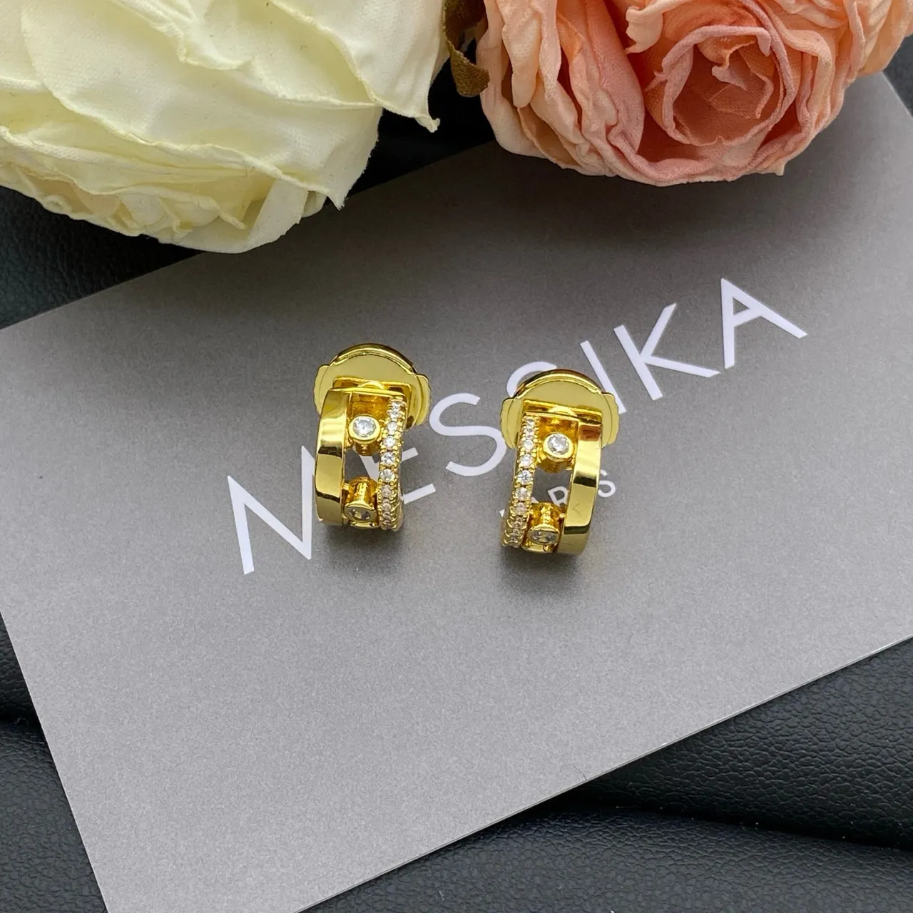 Messika Gold Silver Rectangular Frame Pavé Diamond Halo Earrings