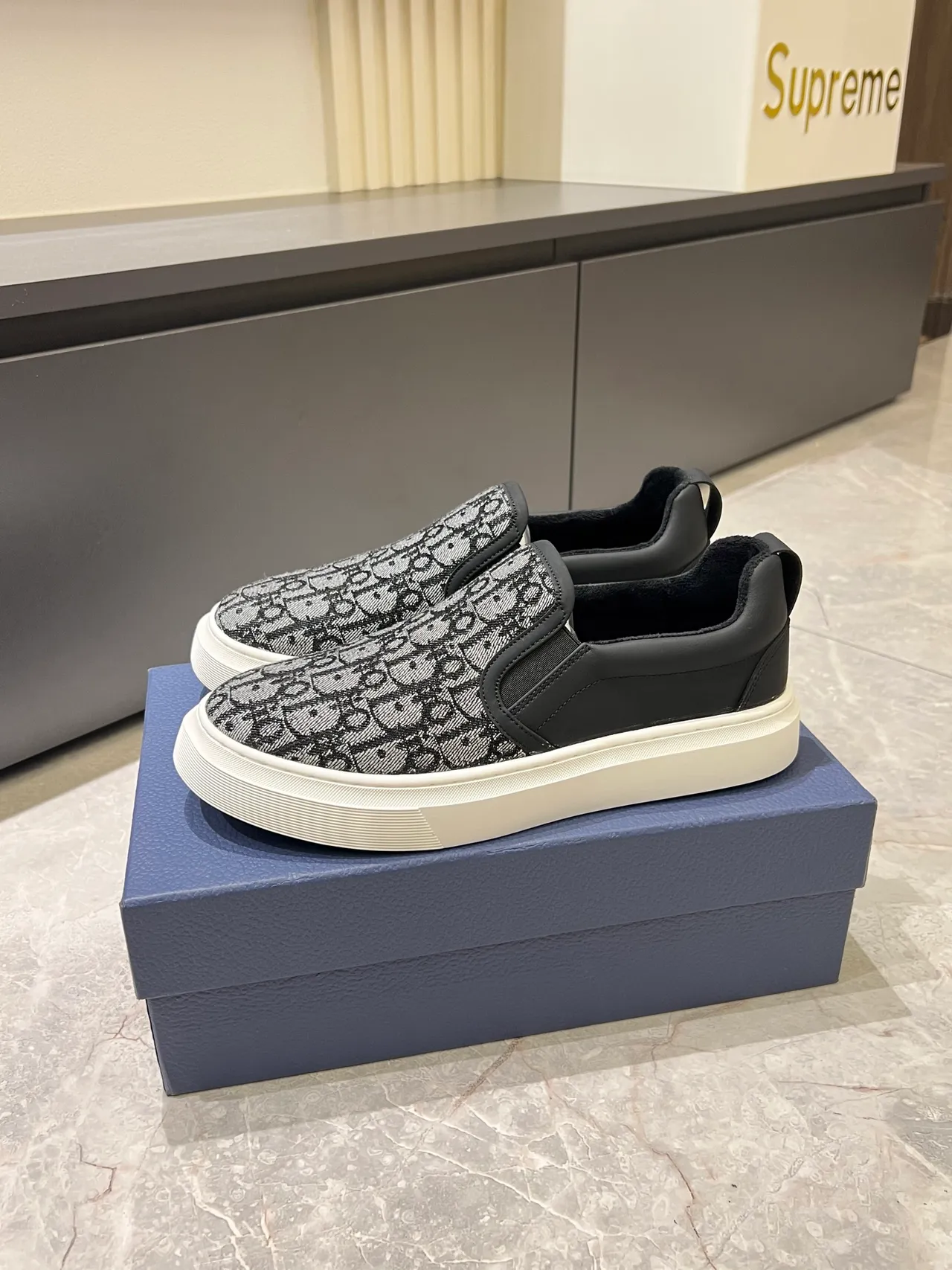 Dior Black White Monogrammed Textile Upper Leather Heel Counter Lifestyle Sneakers