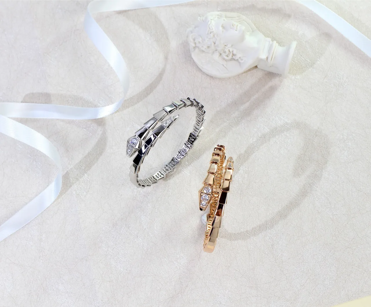 Bvlgari Serpenti Rose Gold Pavé Diamond Snake Bracelet