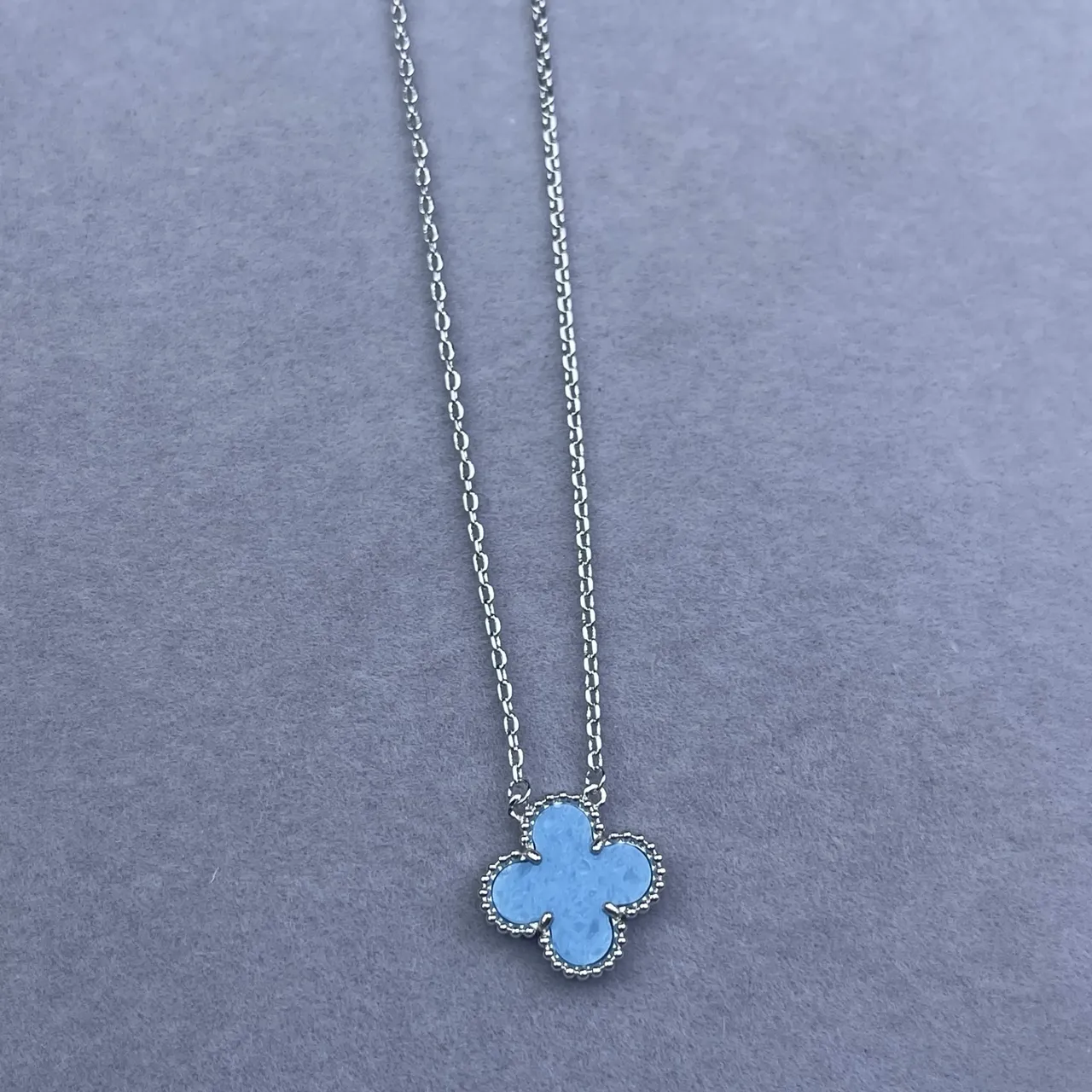 Blue Gold Four-Leaf Clover Pendant Enamel-Filled Necklace