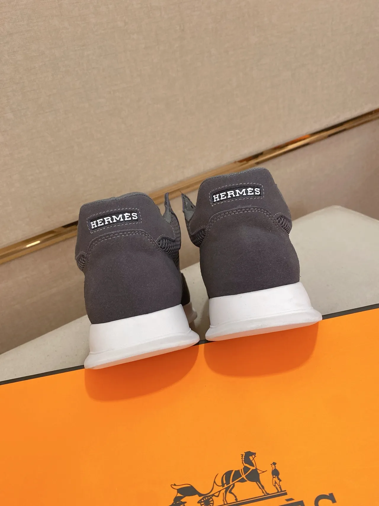 Hermès Gray White Mesh And Suede Upper Low-Top Sneakers