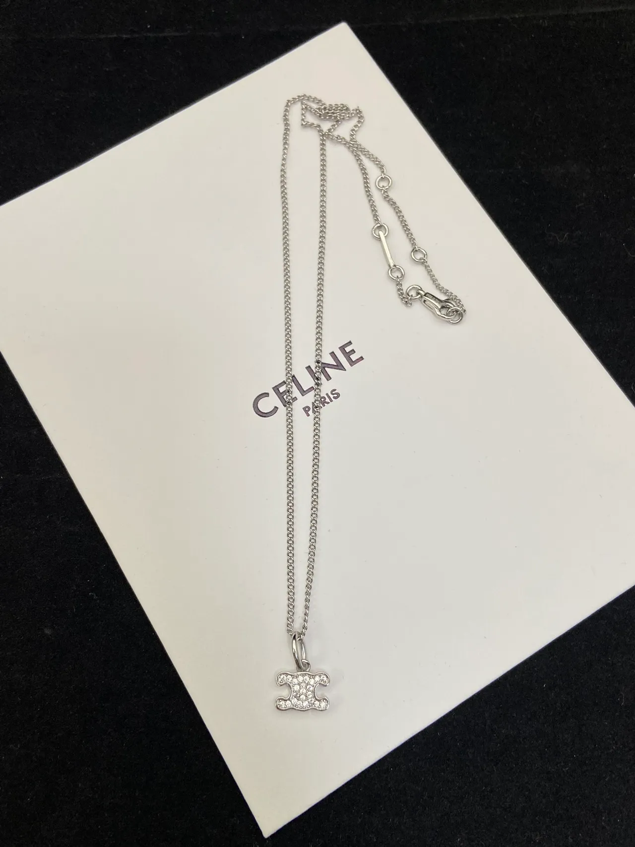 Celine Triomphe Gold Silver Logo Pendant Chain Necklace