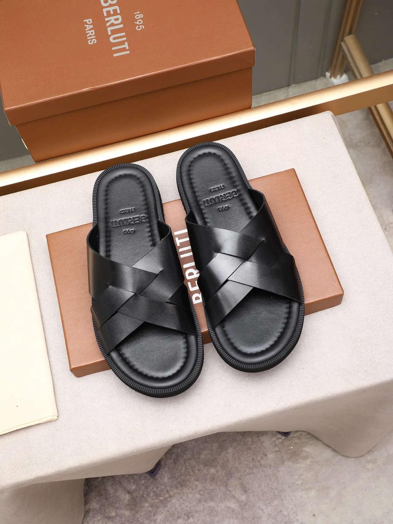 Black Brown Woven Strap Flat Sole Casual Sandals