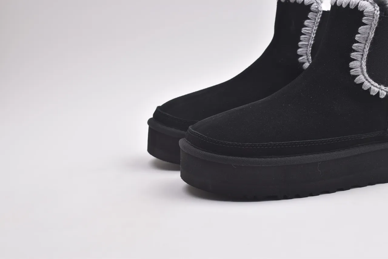 UGG Tasman Black Gray Suede Upper Braided Trim Chelsea Boots