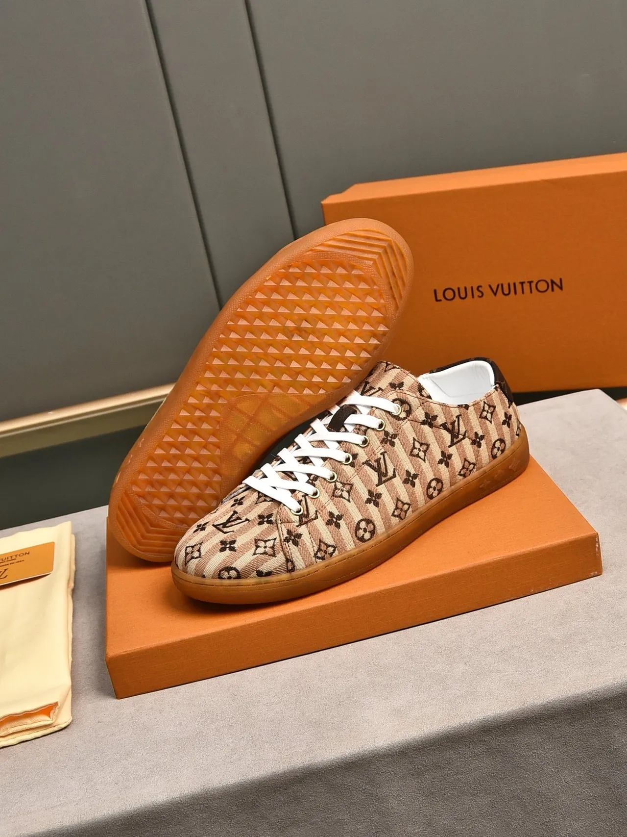 Louis Vuitton Beige Brown Quilted Monogram Canvas Gum Rubber Sole Lifestyle Sneakers