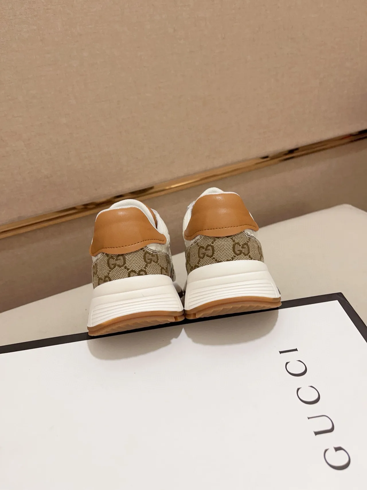 Gucci White Beige GG Monogram Canvas Web Stripe Accent Lifestyle Sneakers