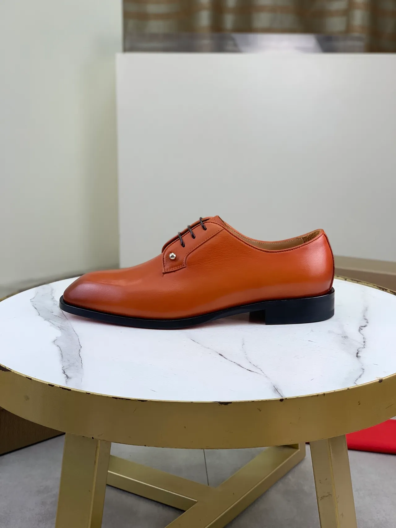 Christian Louboutin Orange Black Cap-Toe Metal Eyelet Accents Oxford Shoes