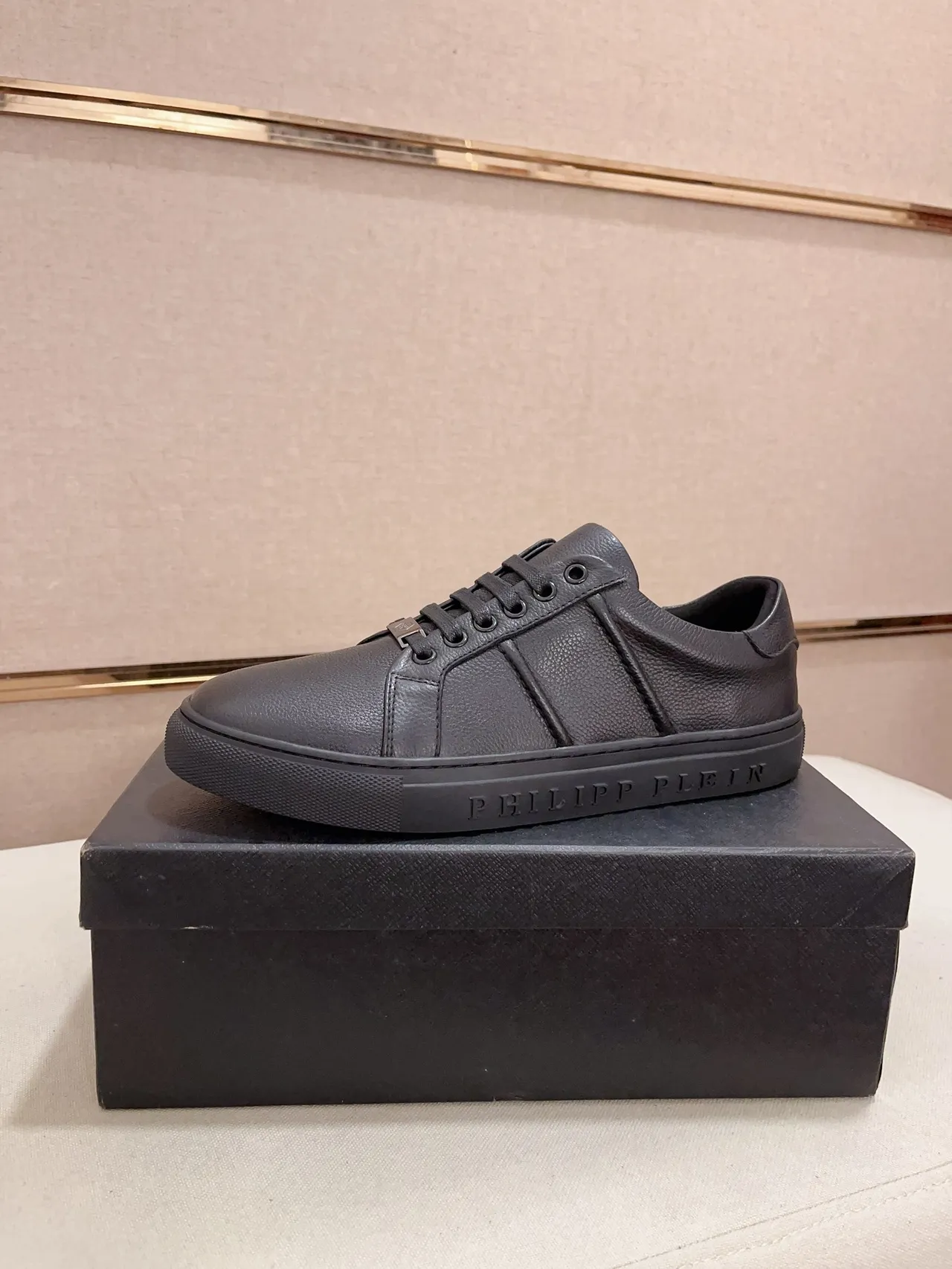 Philipp Plein Black Leather Lifestyle Sneakers