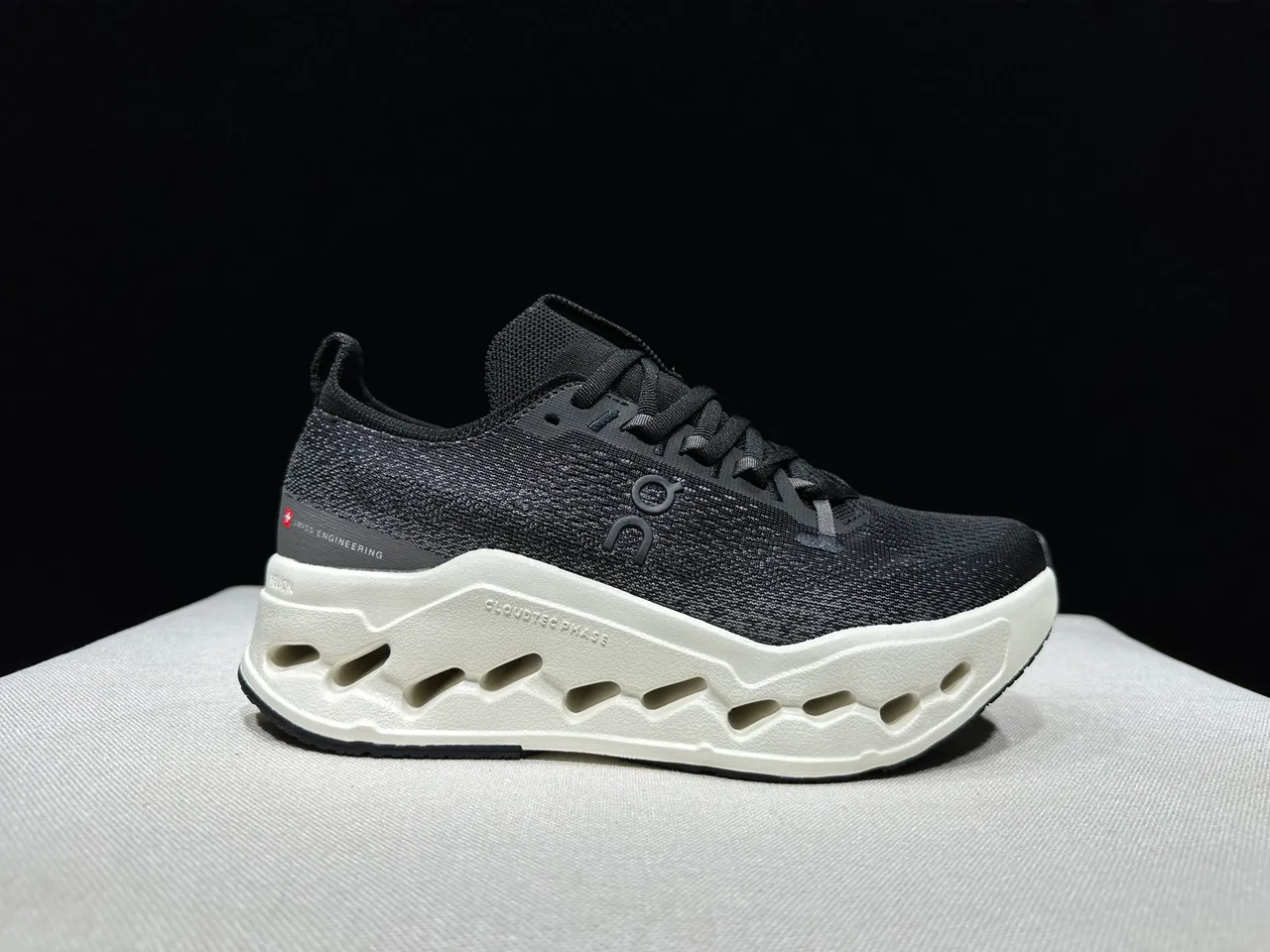 On Cloudmonster Black and Off-White Running Shoes