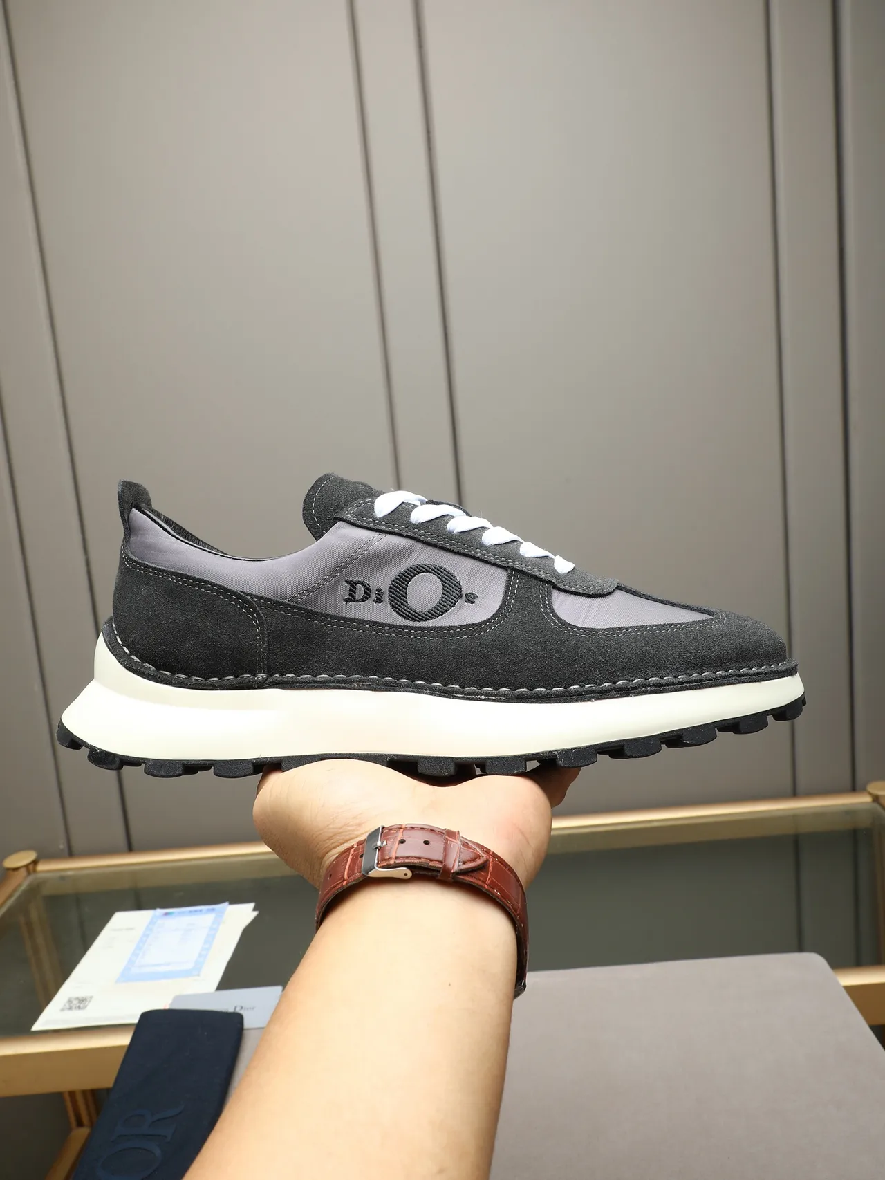 Dior Black Gray Suede And Mesh Upper Embroidered Oblique Logo Lifestyle Sneakers