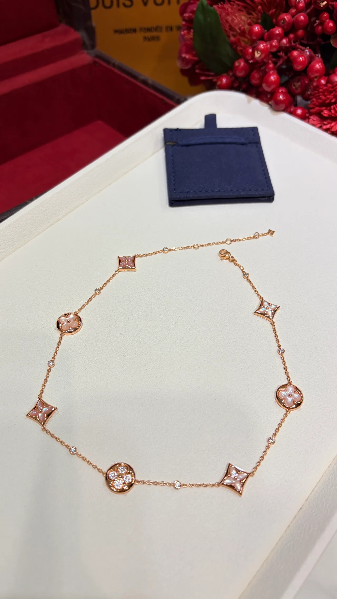 Louis Vuitton Monogram Flower Motif Rose Gold Necklace