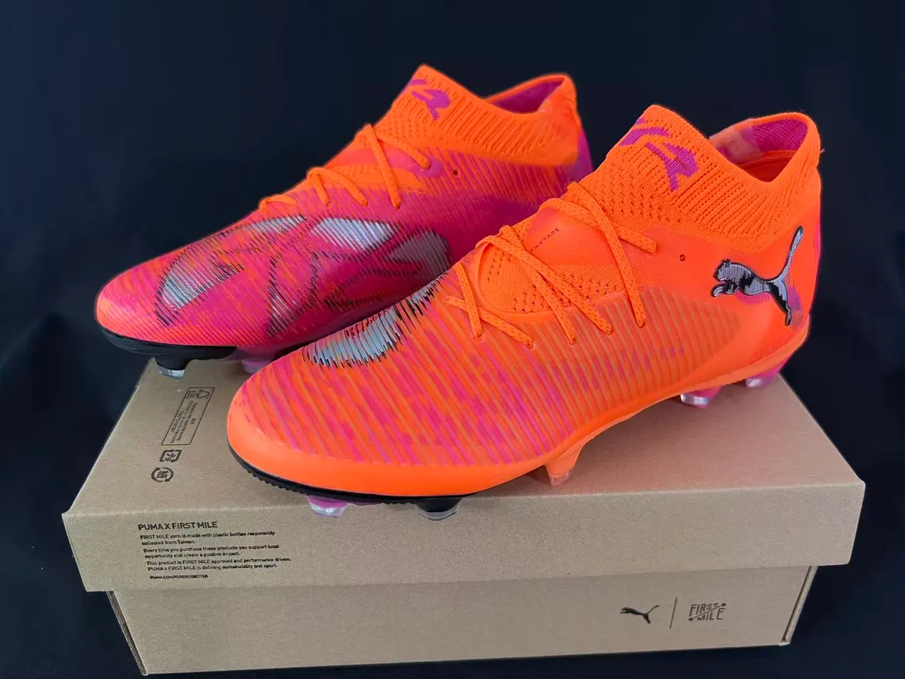 Puma Future Z Orange Purple Knit Upper High-Cut Sock Collar Firm-Ground Soccer Shoes
