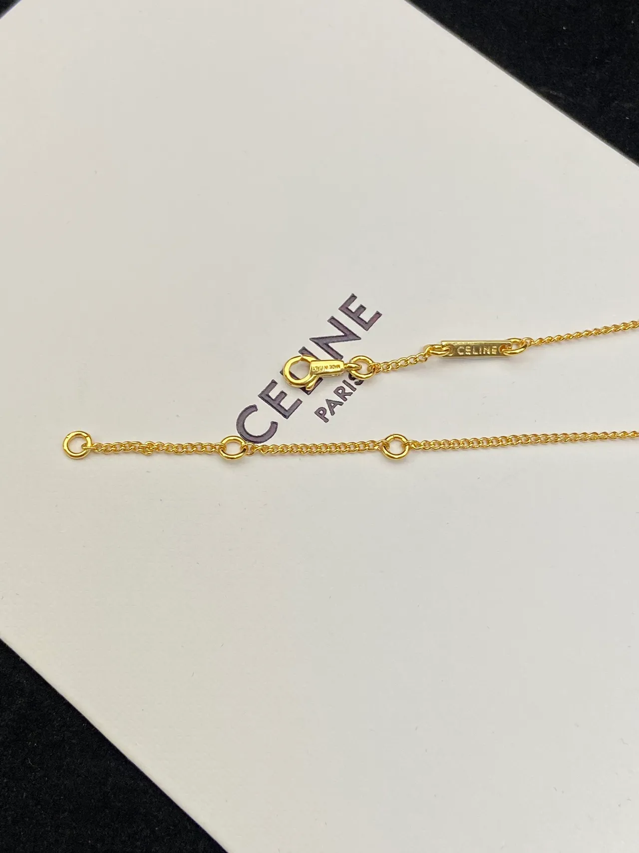 Celine Triomphe Gold Silver Logo Pendant Chain Necklace
