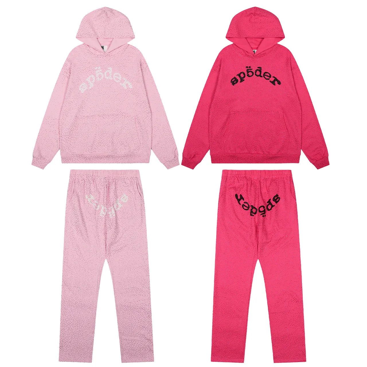Sp5der Red Perforated Fabric Texture Arched Embroidered Logo Tracksuit