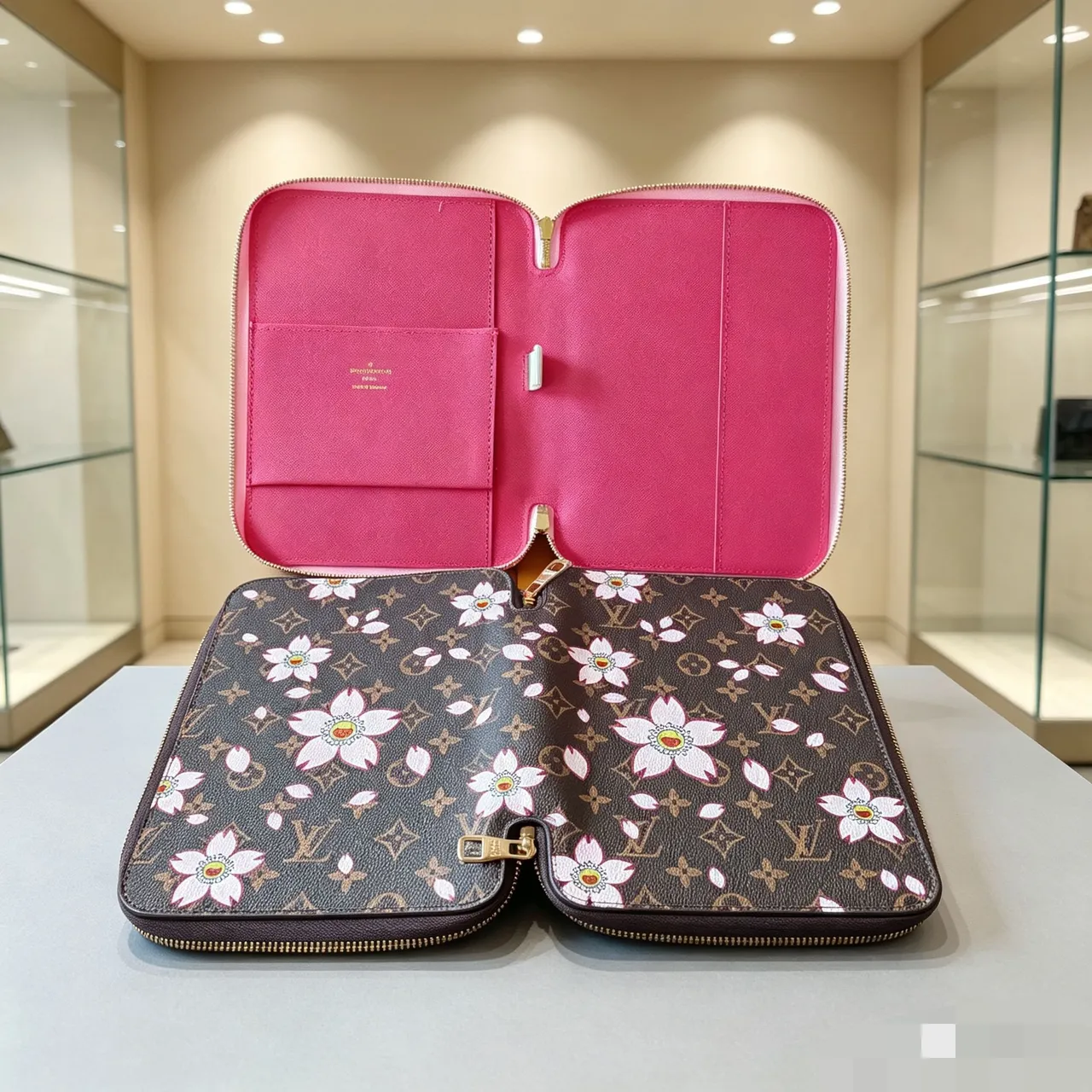 Louis Vuitton Brown Pink Zippered Rectangular Case Monogram Canvas Handbag