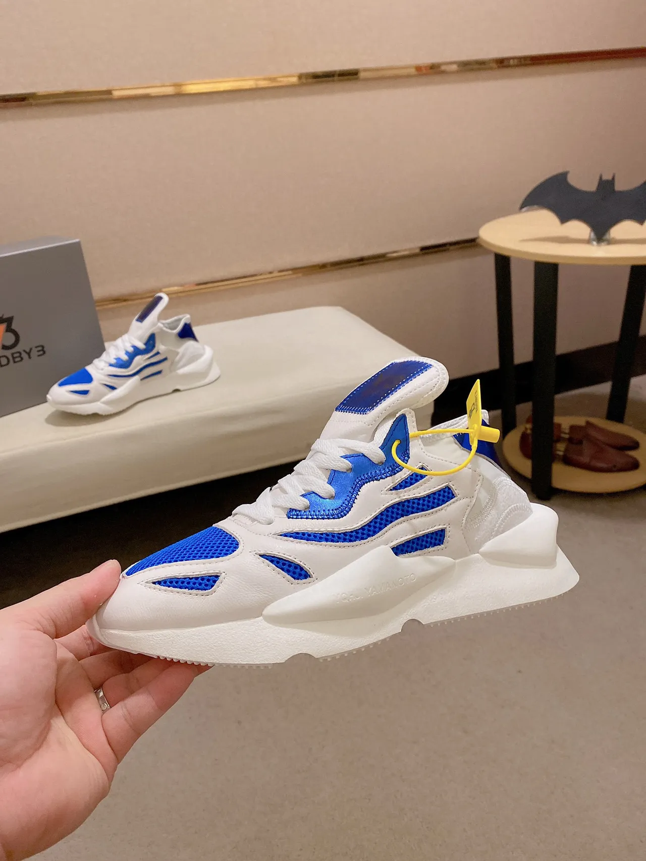 Yohji Yamamoto Sculpted Sole White and Blue Mesh Sneaker