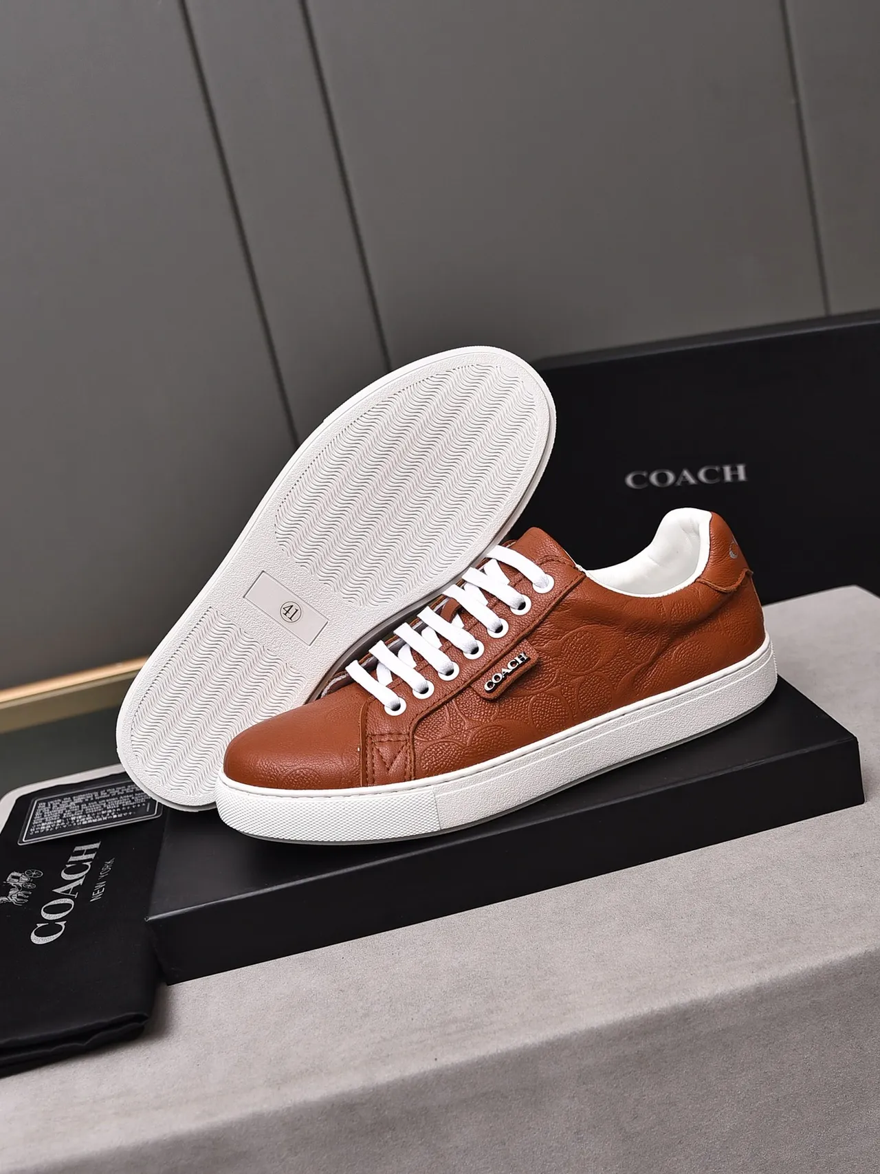 Coach Embossed C-Circle Leather Brown and White Lifestyle Sneakers