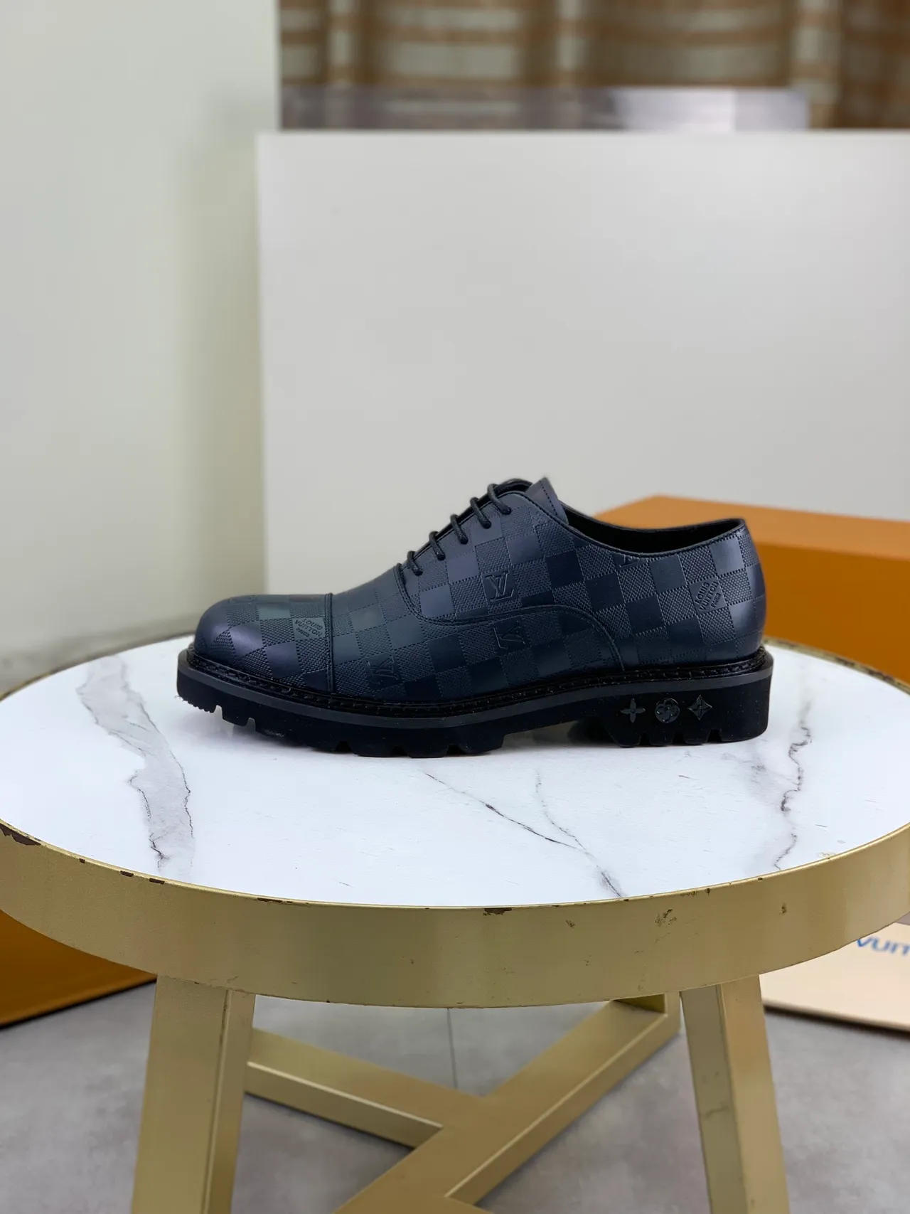 Louis Vuitton Checkered Monogram Cap-Toe Leather Shoes