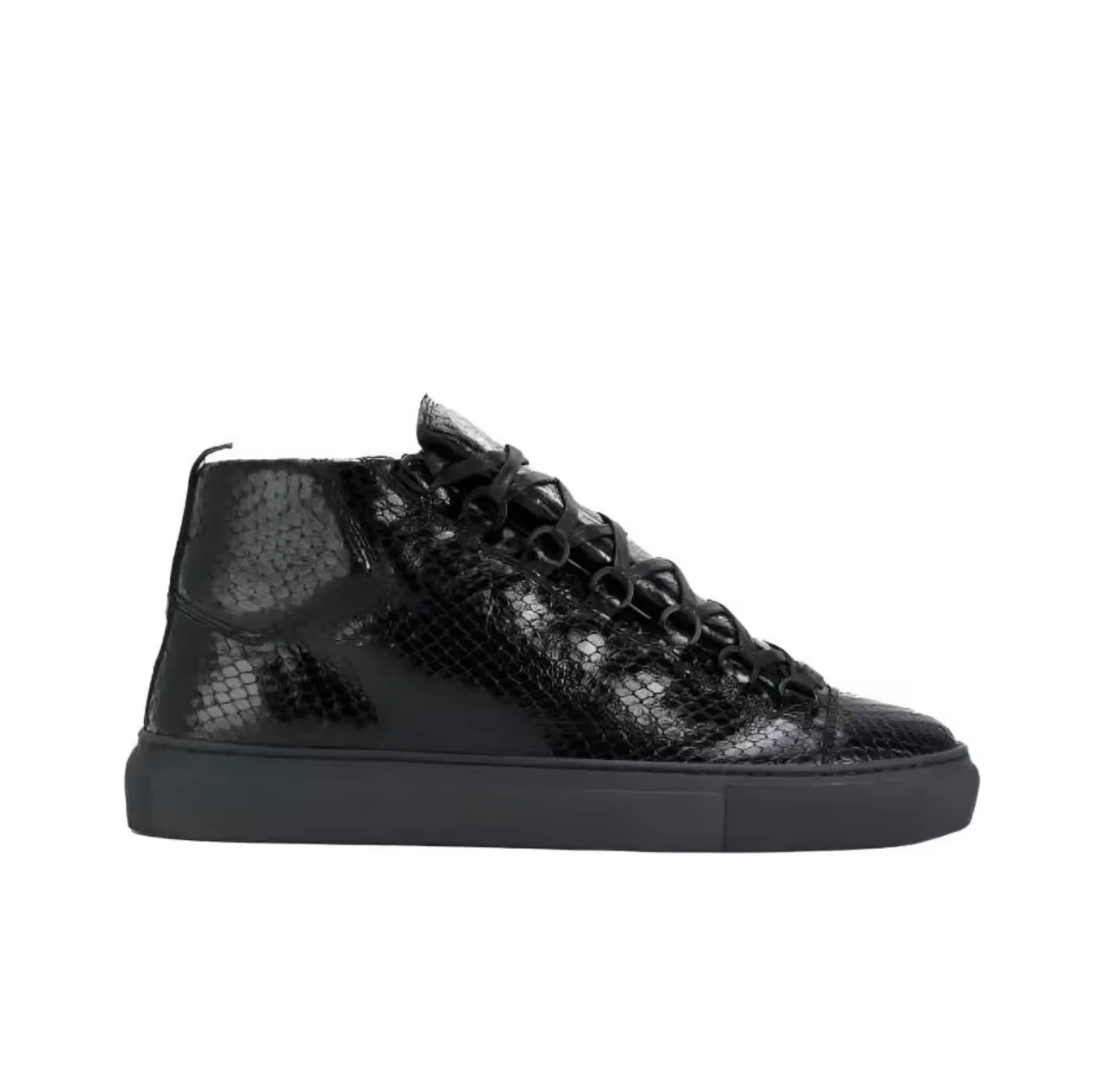 Black Snakeskin-Textured High-Top Lace-Up Sneaker