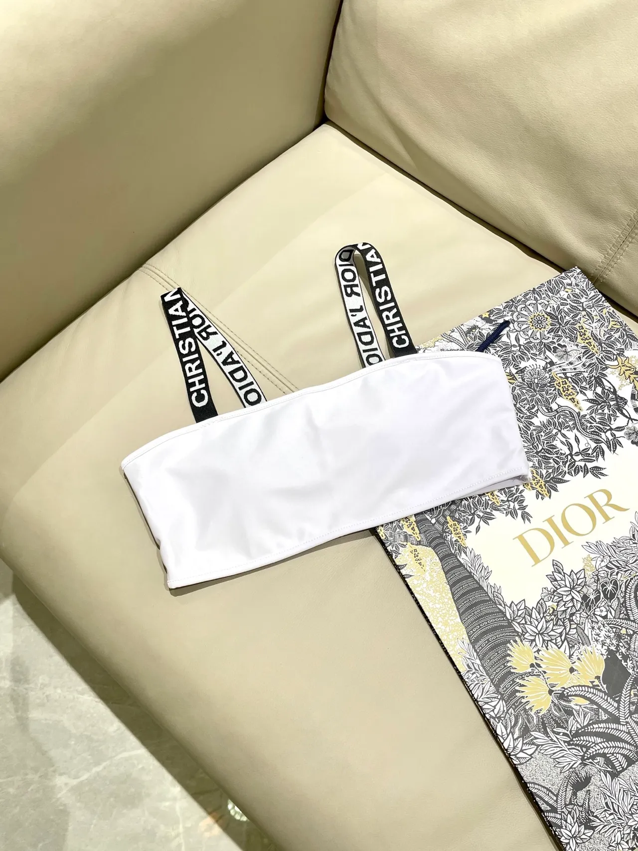 Dior J'adore White Bandeau Top and High-Waisted Briefs Swimwear
